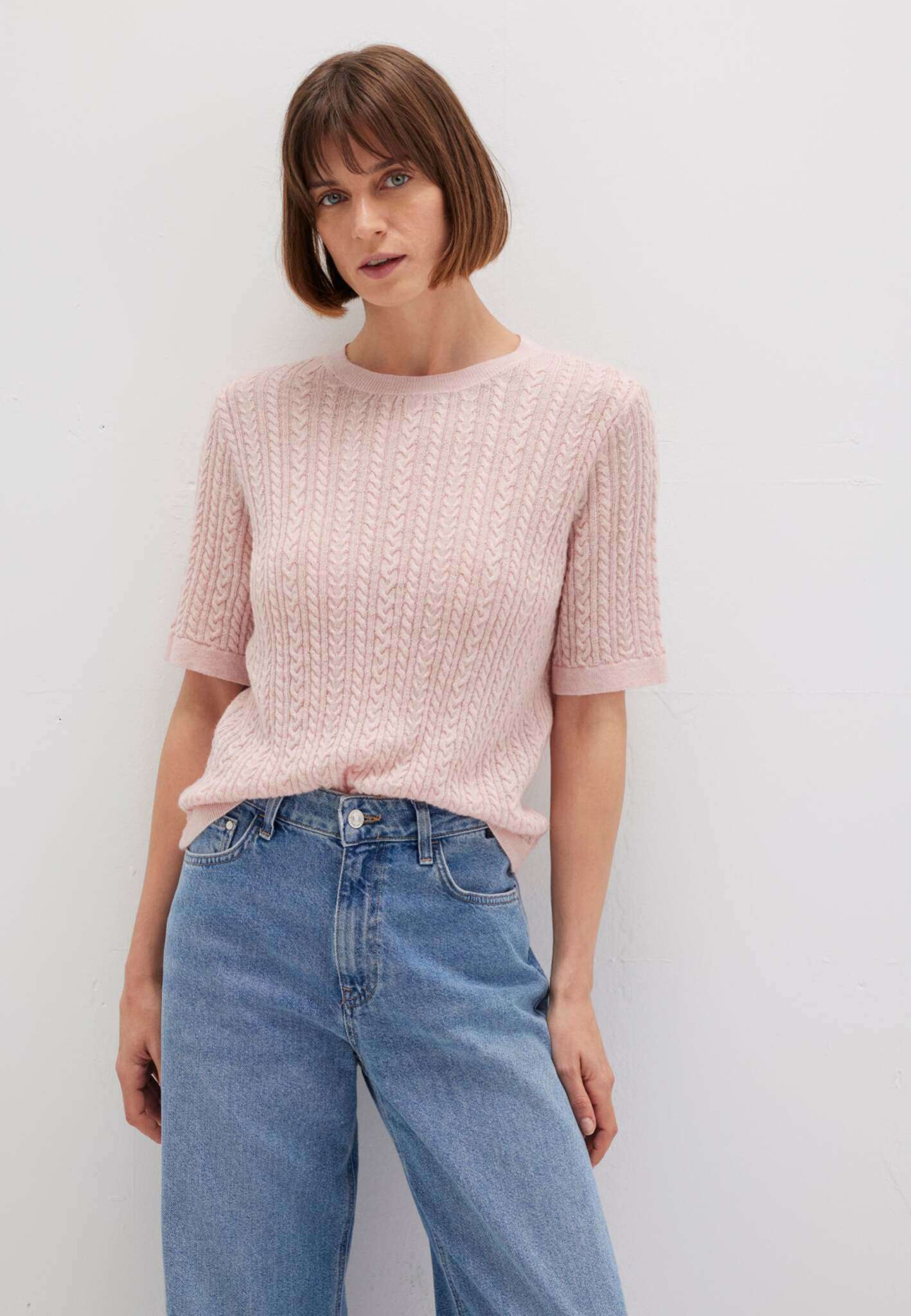 Short Sleeve Tricot in Lotus Melange Pullover Mavi