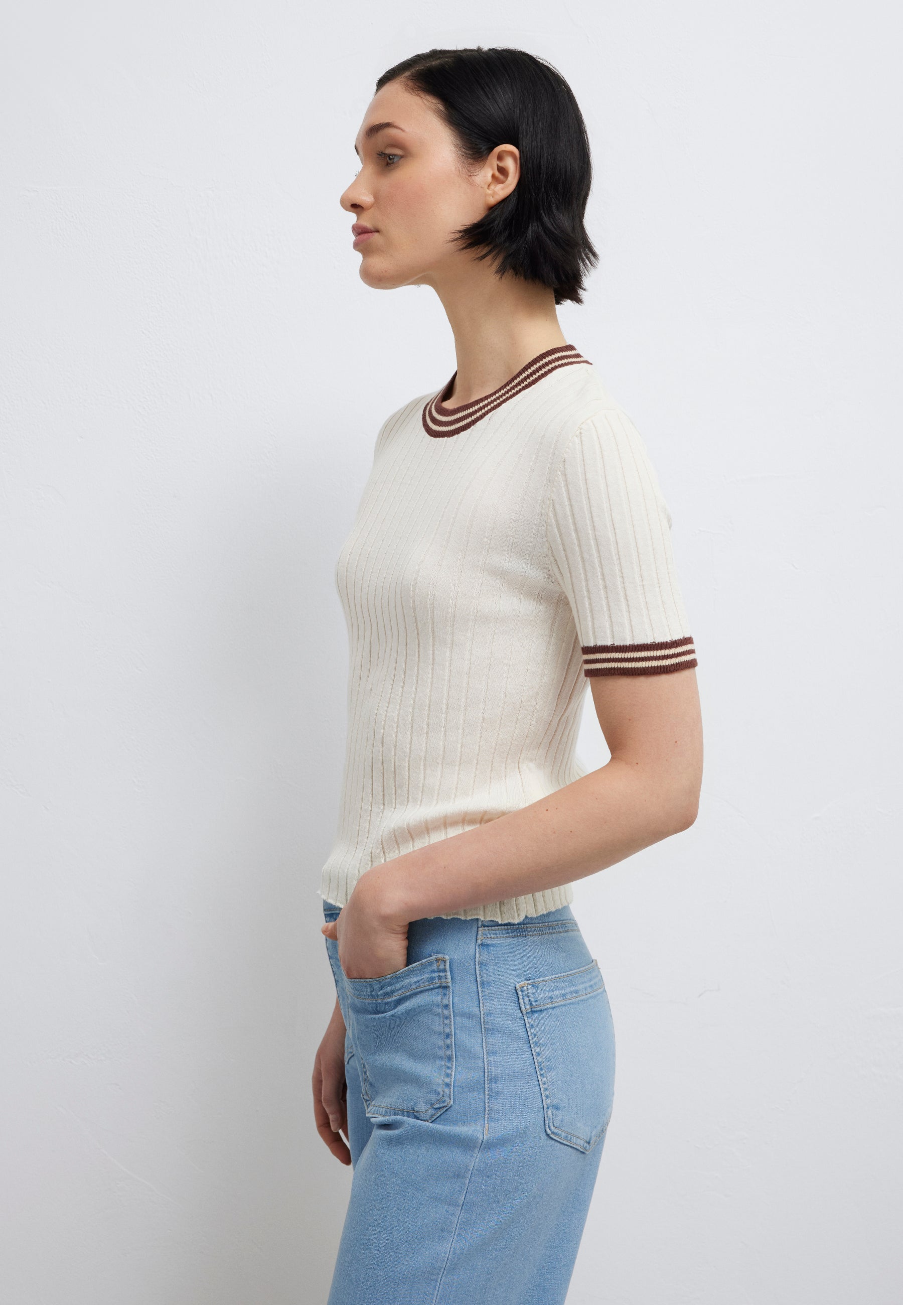 Short Sleeve Tricot in Egret T-Shirts Mavi