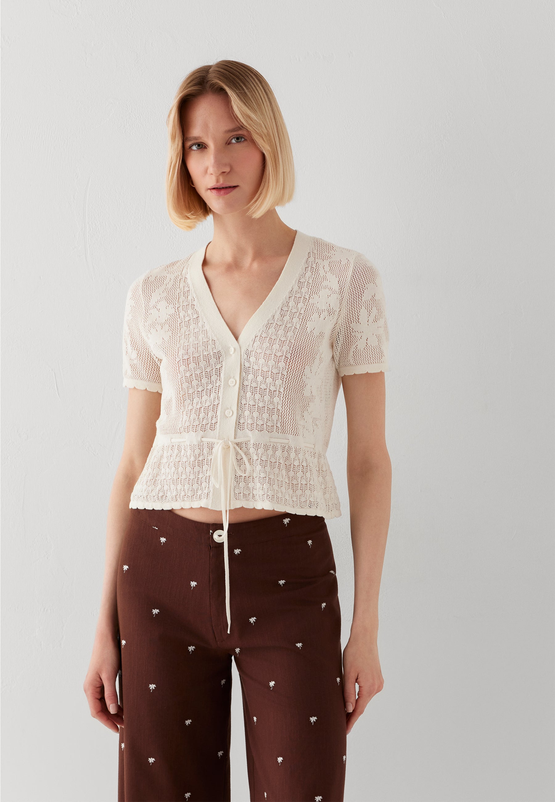 Short Sleeve Cardigan in Antique White Pullover Mavi