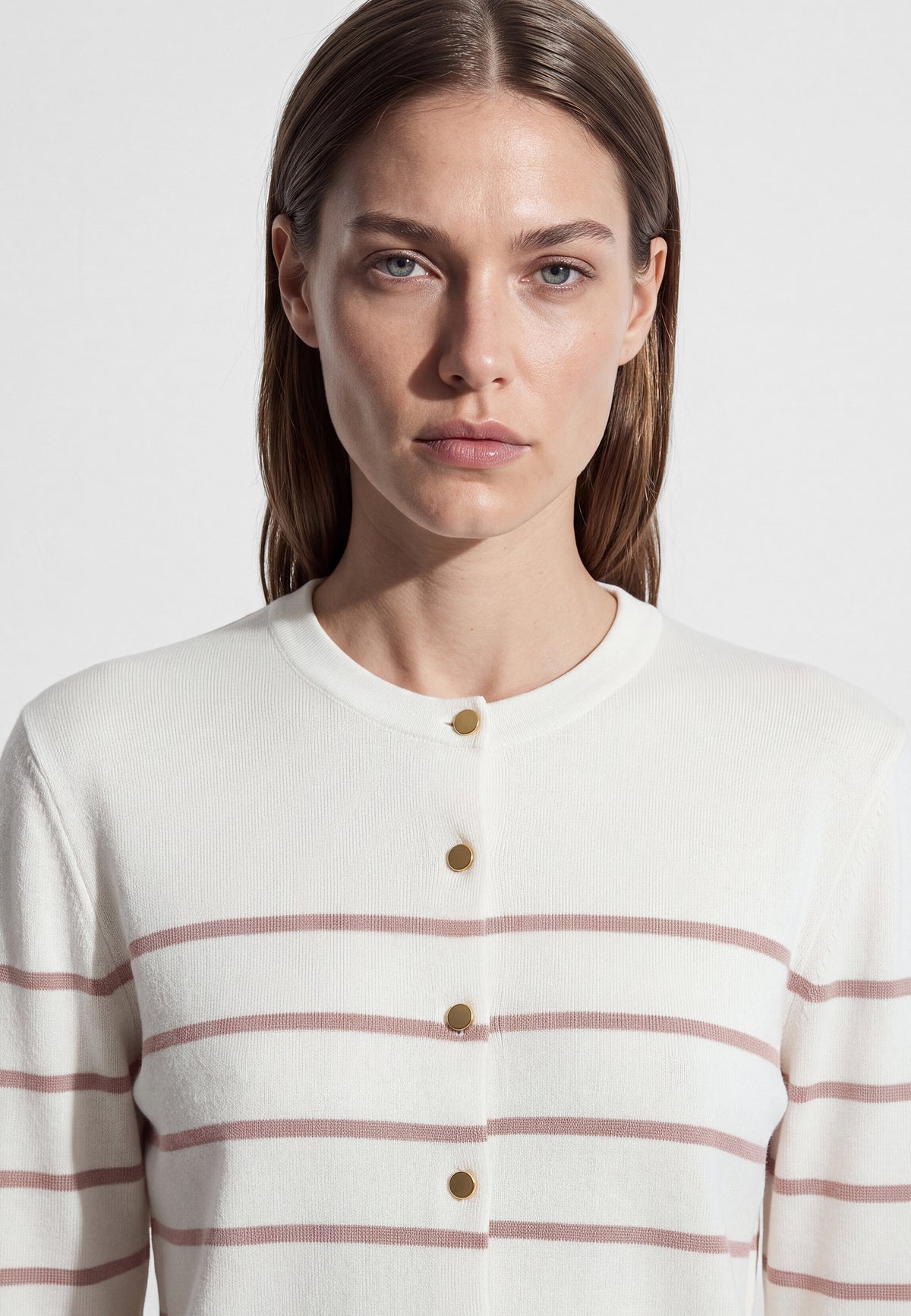 Strickjacke Buttoned in Woodrose Stripe Pullover Mavi