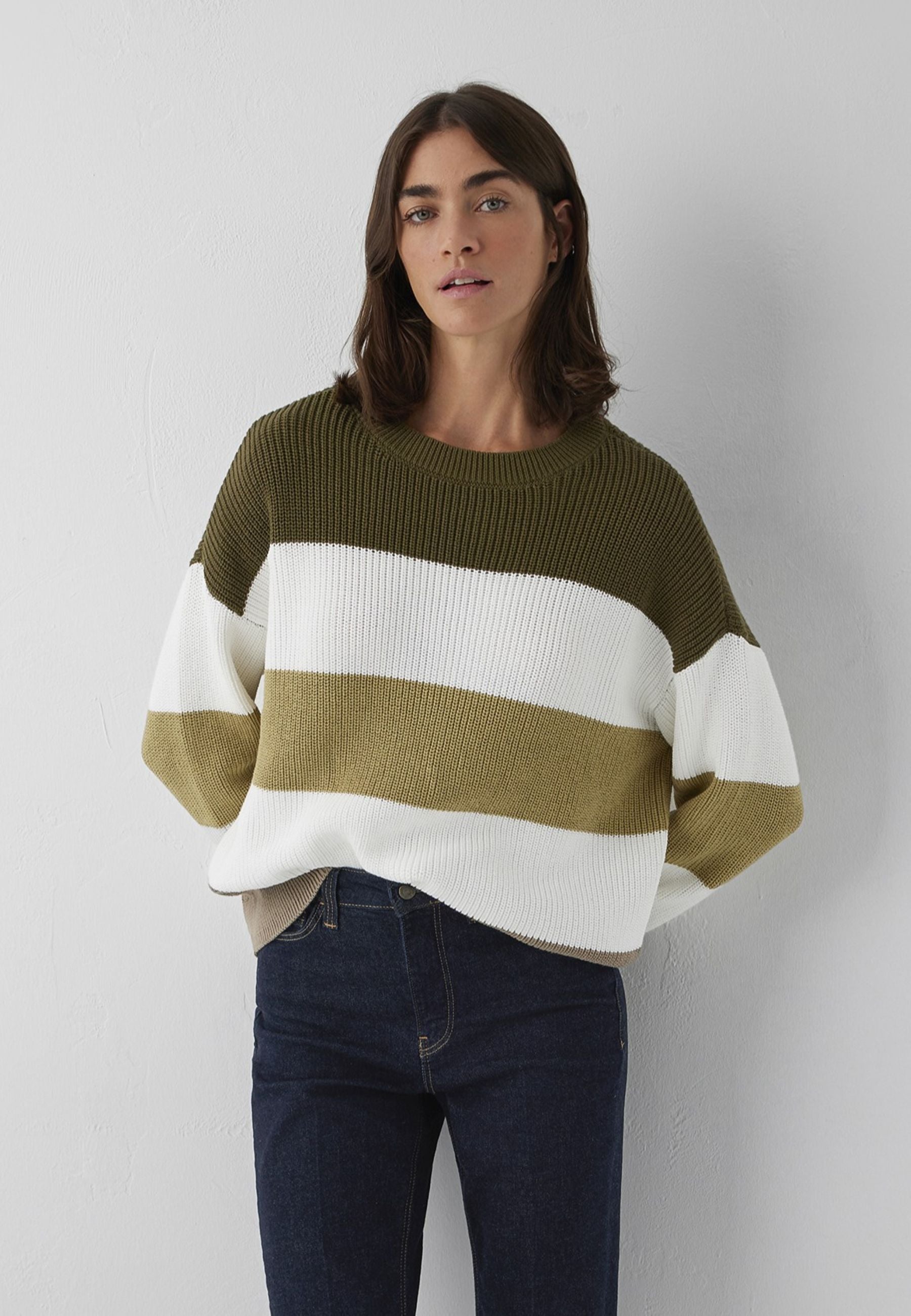 Pullover Striped in Dark Olive Pullover Mavi