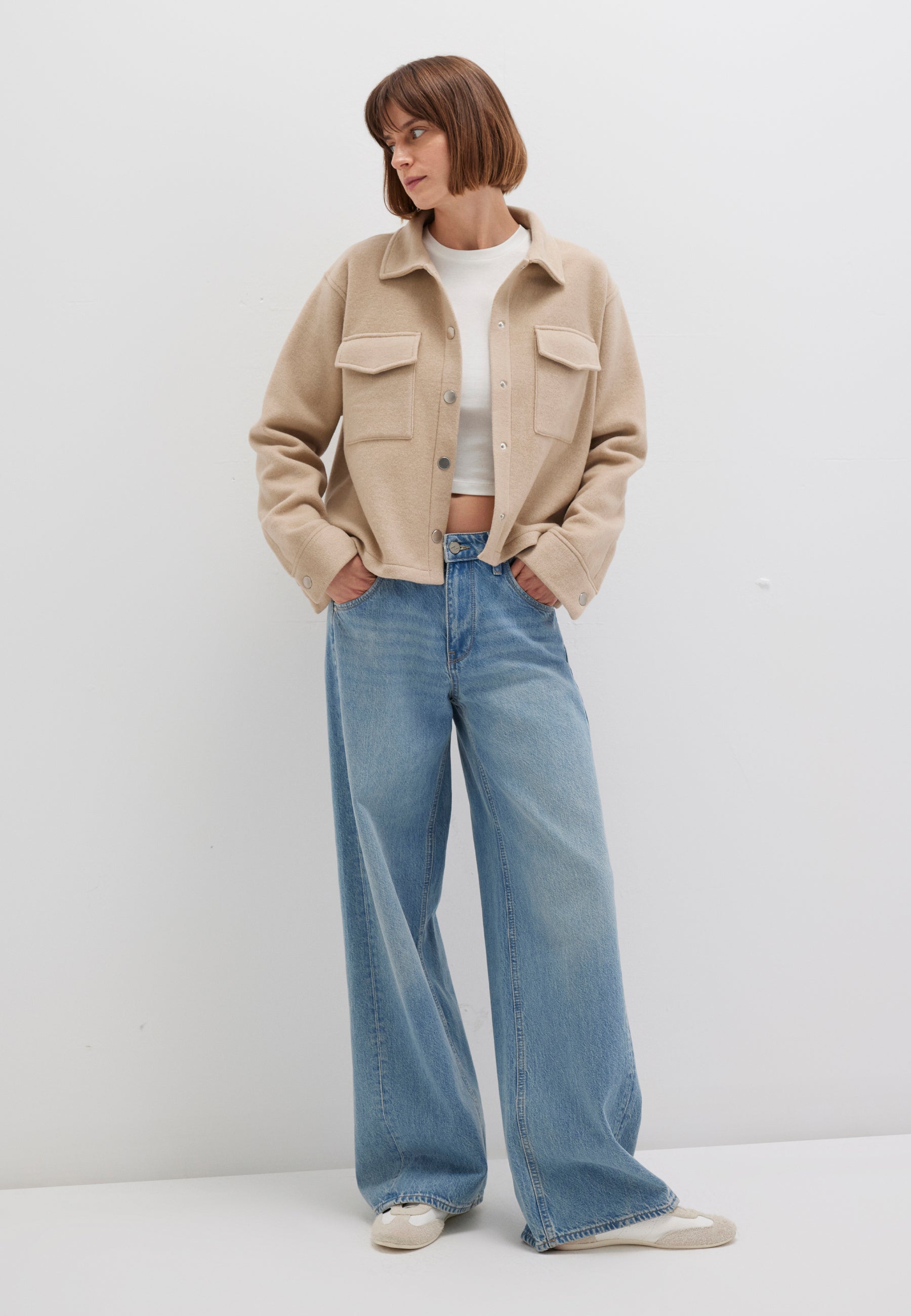 Button Sweatshirt in Cobblestone Melange Jacken Mavi