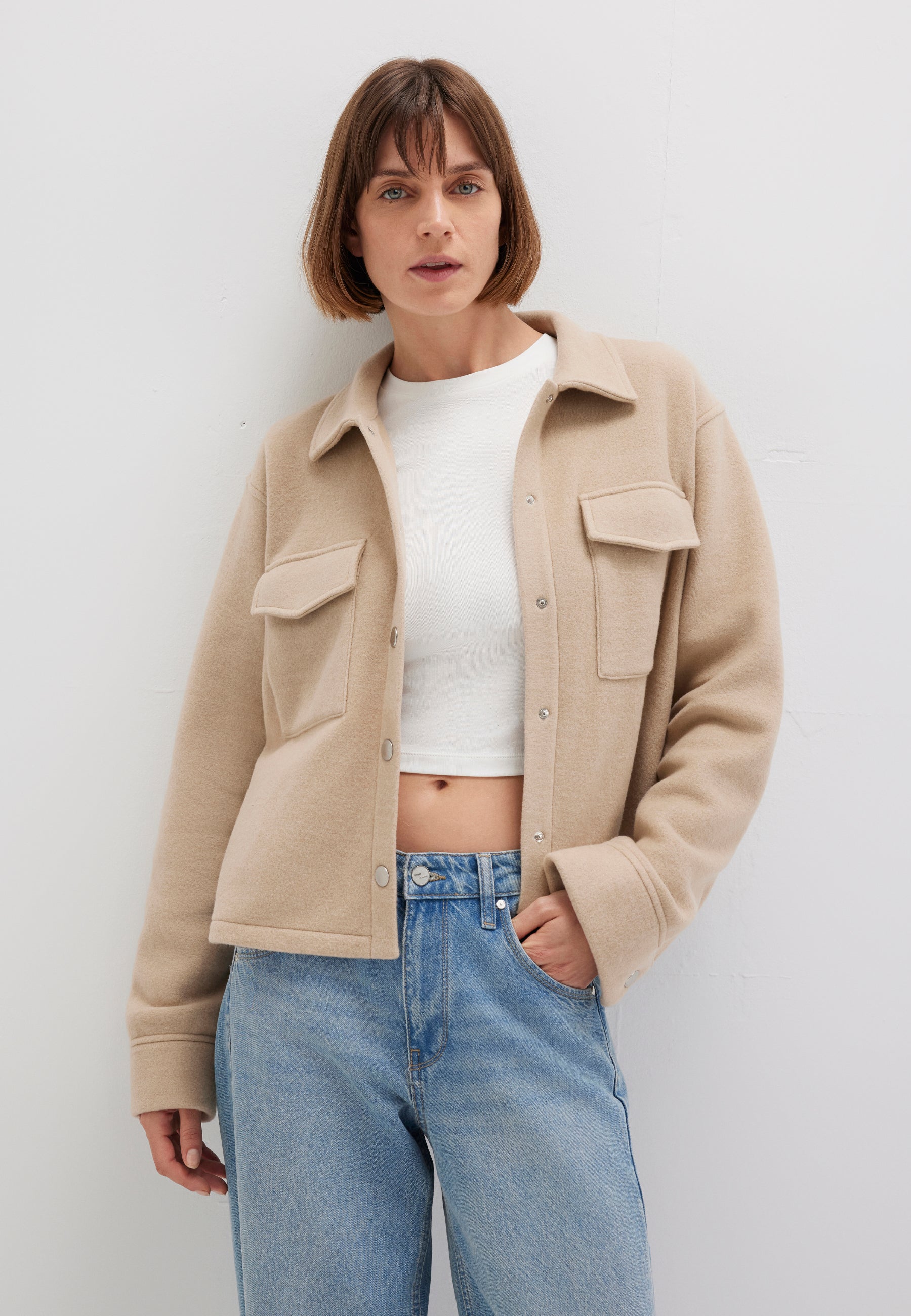 Button Sweatshirt in Cobblestone Melange Jacken Mavi