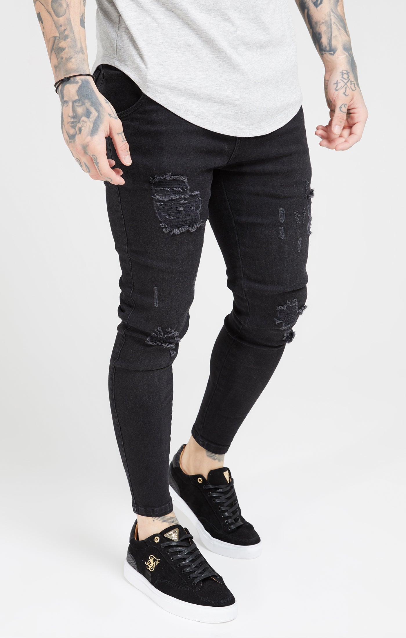 Essential Distressed Skinny Jean in Black Jeans SikSilk