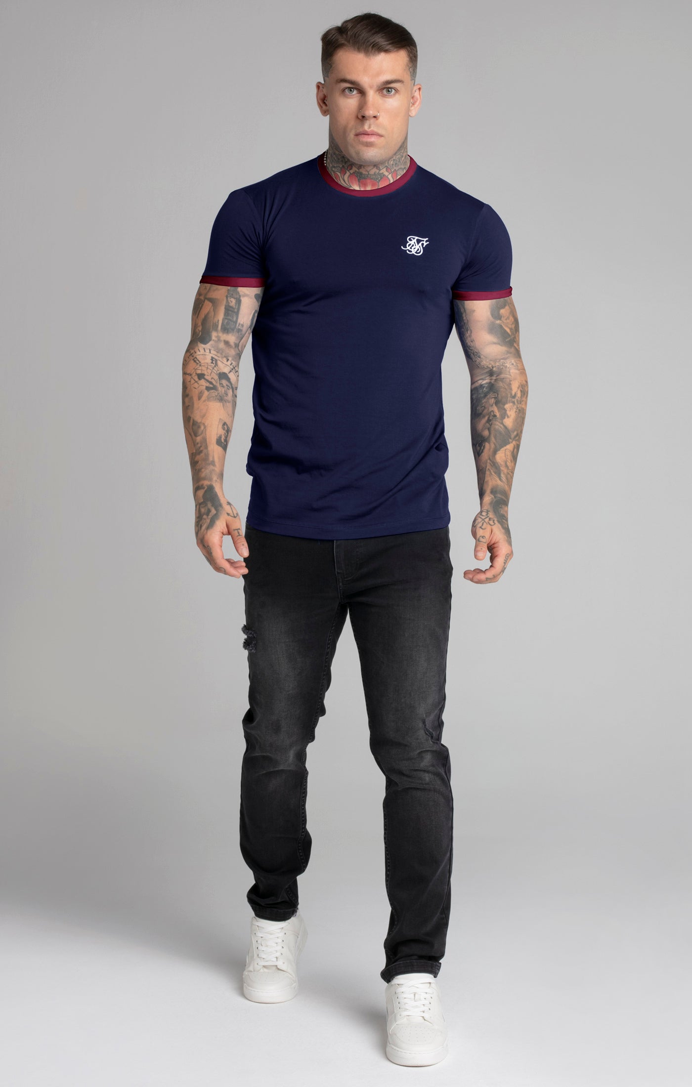 Short Sleeve Ringer T-Shirt in Navy T-Shirts SikSilk   