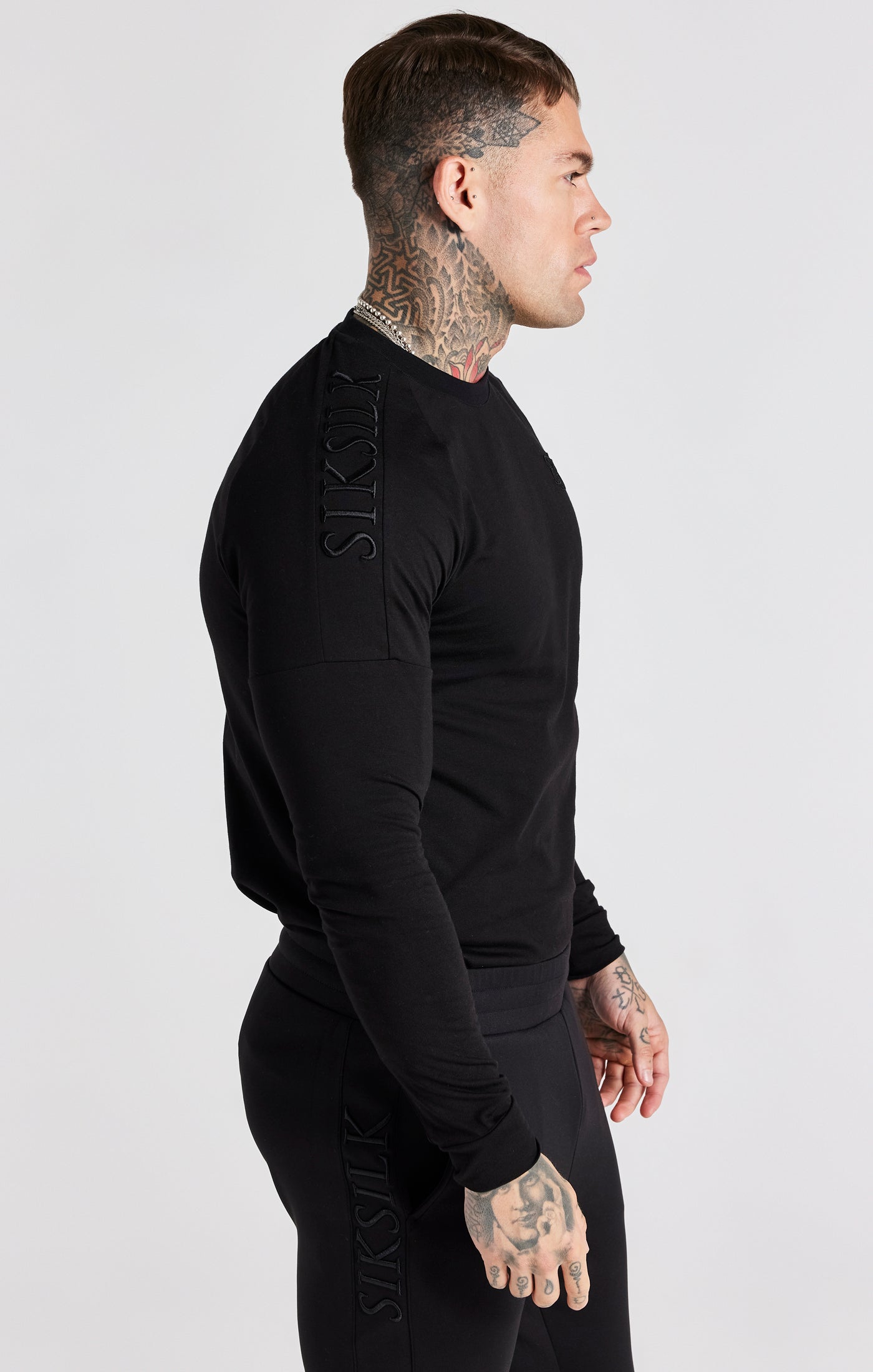 Panel Muscle Fit Longsleeve Shirt in Black T-Shirts SikSilk   