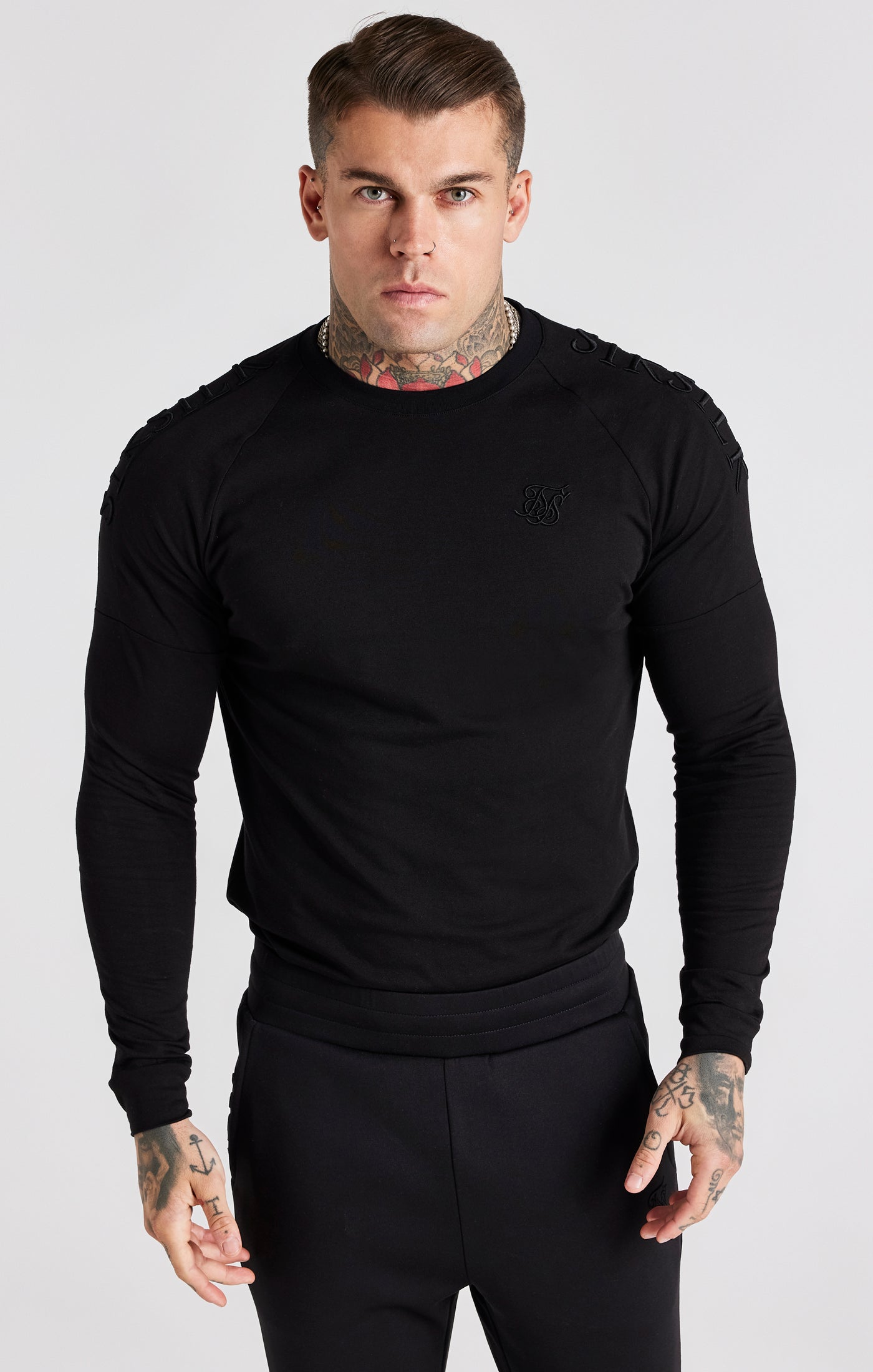 Panel Muscle Fit Longsleeve Shirt in Black T-Shirts SikSilk   