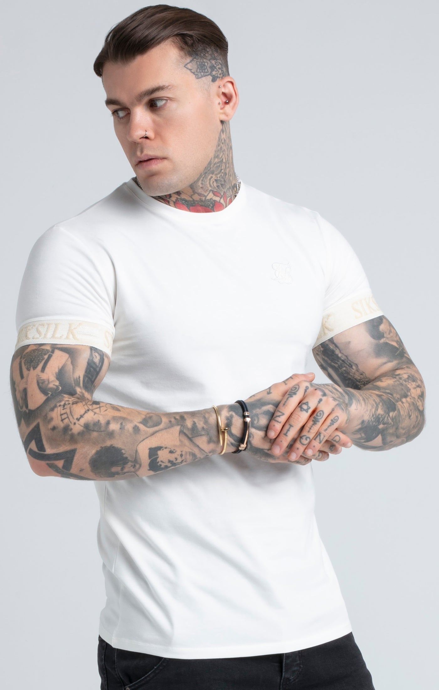 Elastic Cuff T-Shirt in Ecru T-Shirts SikSilk   