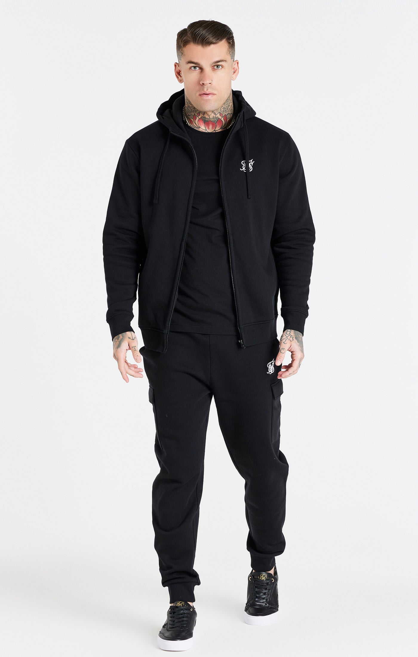 Essential Zip Through Funnel Hoodie in Black Kapuzenpullover SikSilk