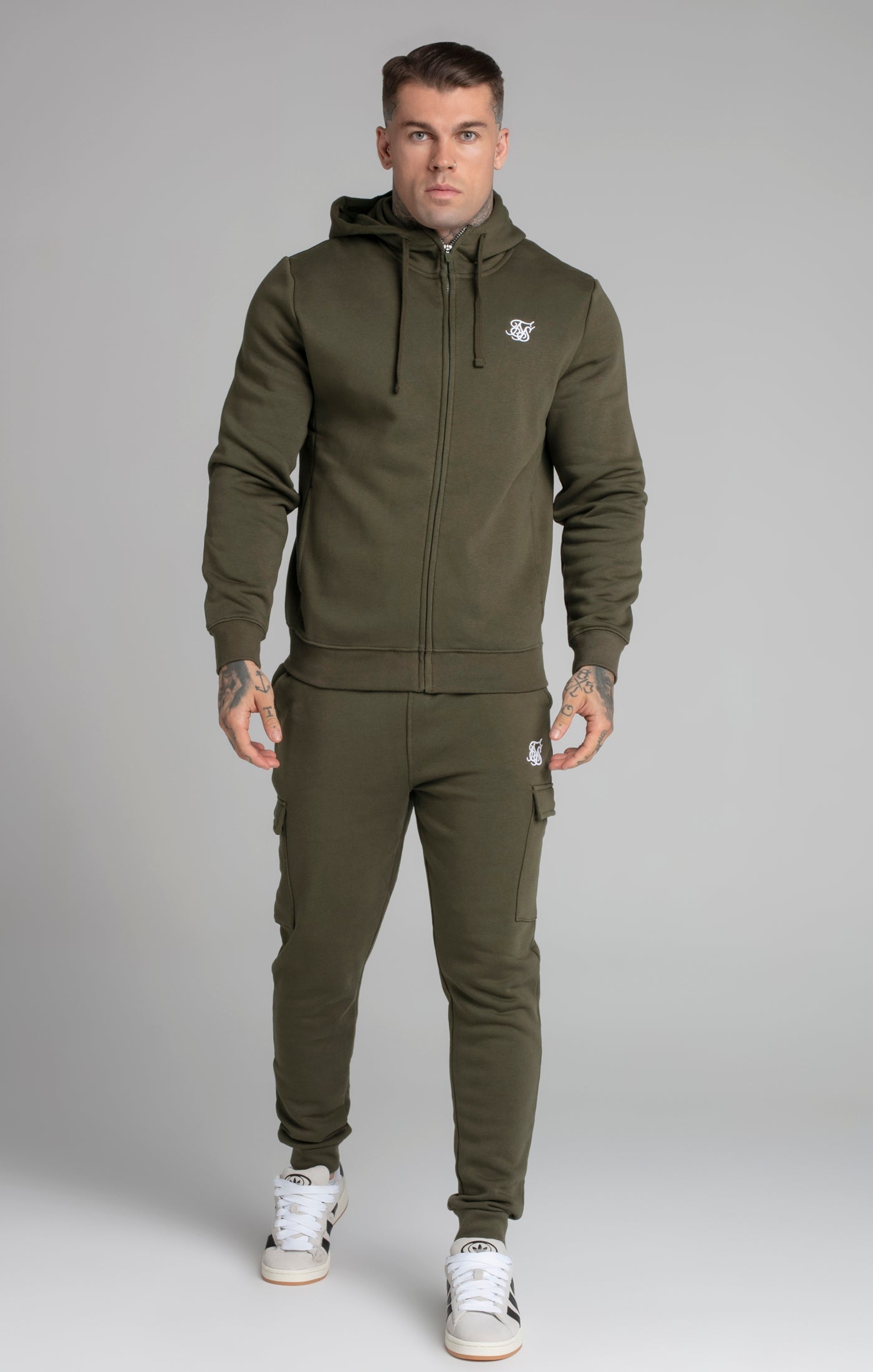 Essential Zip Through Funnel Hoodie in Khaki Kapuzenpullover SikSilk   