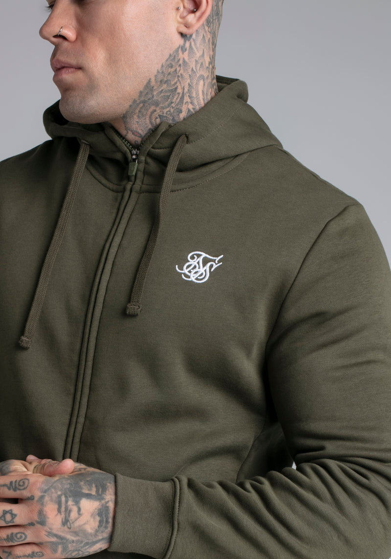 Essential Zip Through Funnel Hoodie in Khaki Kapuzenpullover SikSilk   