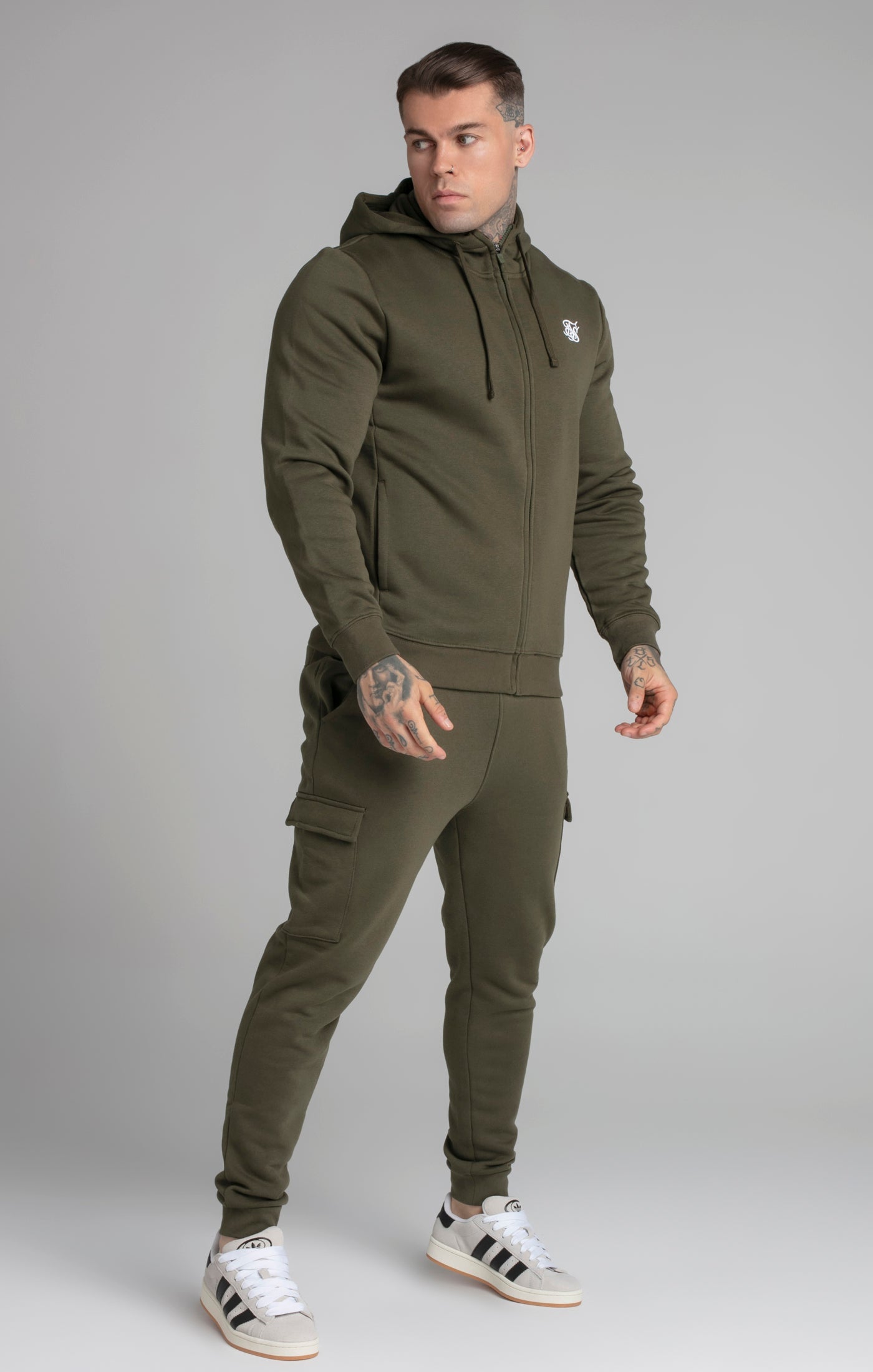 Essential Zip Through Funnel Hoodie in Khaki Kapuzenpullover SikSilk   