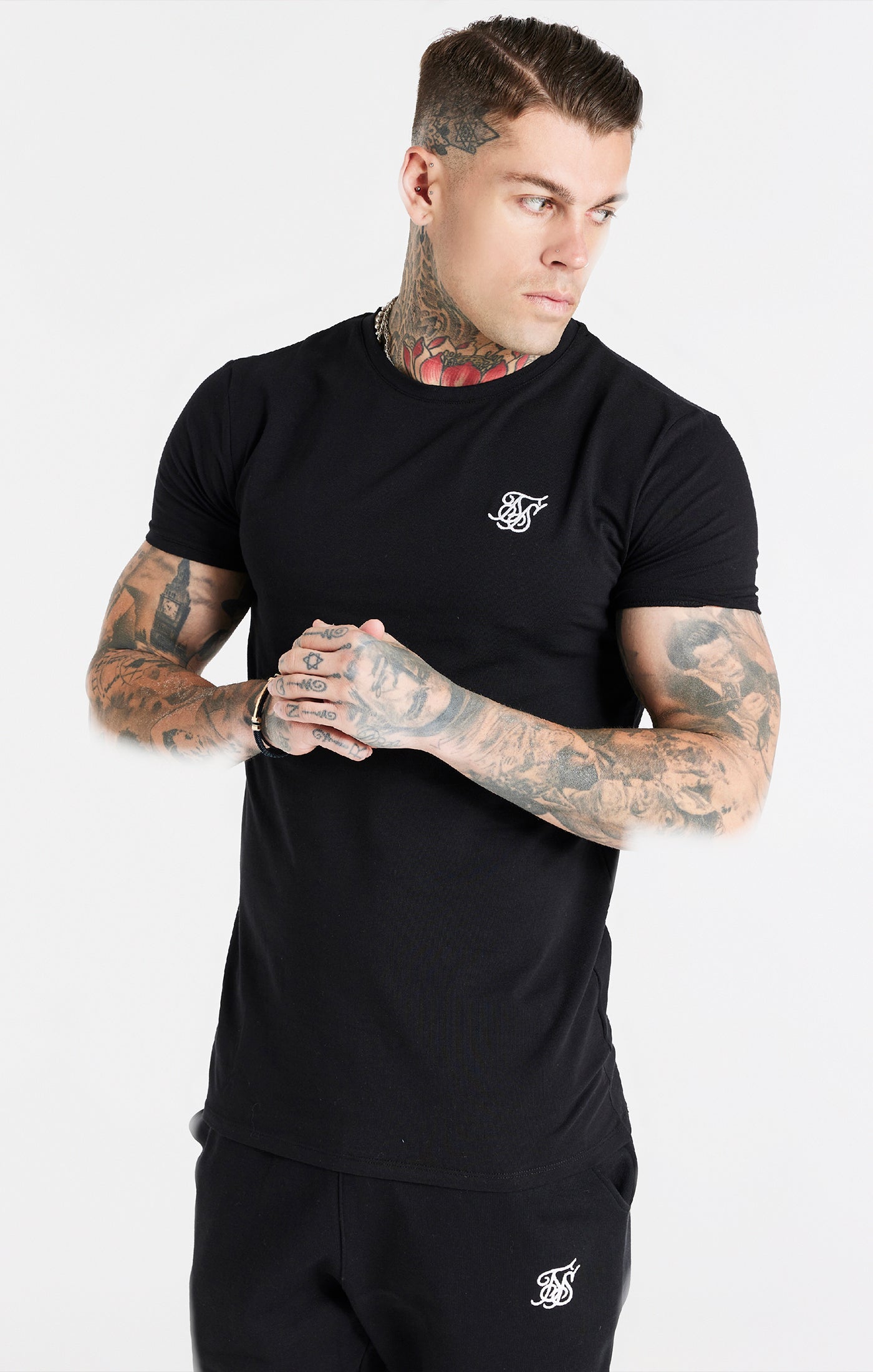 Essential Short Sleeve Muscle Fit T-Shirt in Black T-Shirts SikSilk   