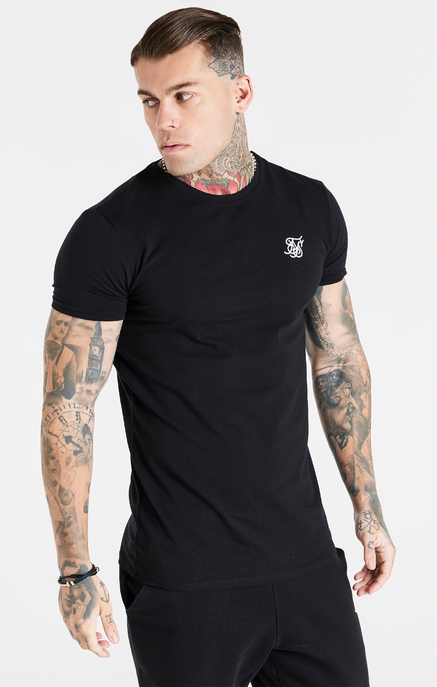 Essential Short Sleeve Muscle Fit T-Shirt in Black T-Shirts SikSilk   