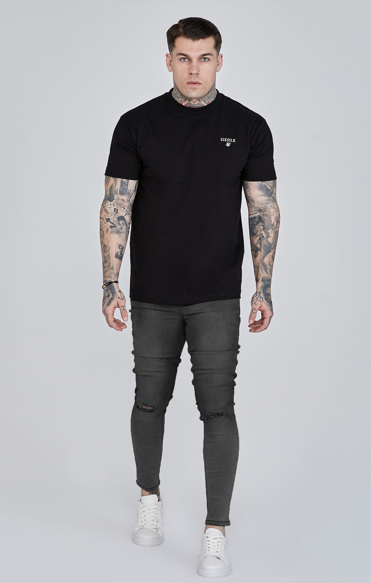 Distressed Skinny Jeans in Grey Jeans SikSilk