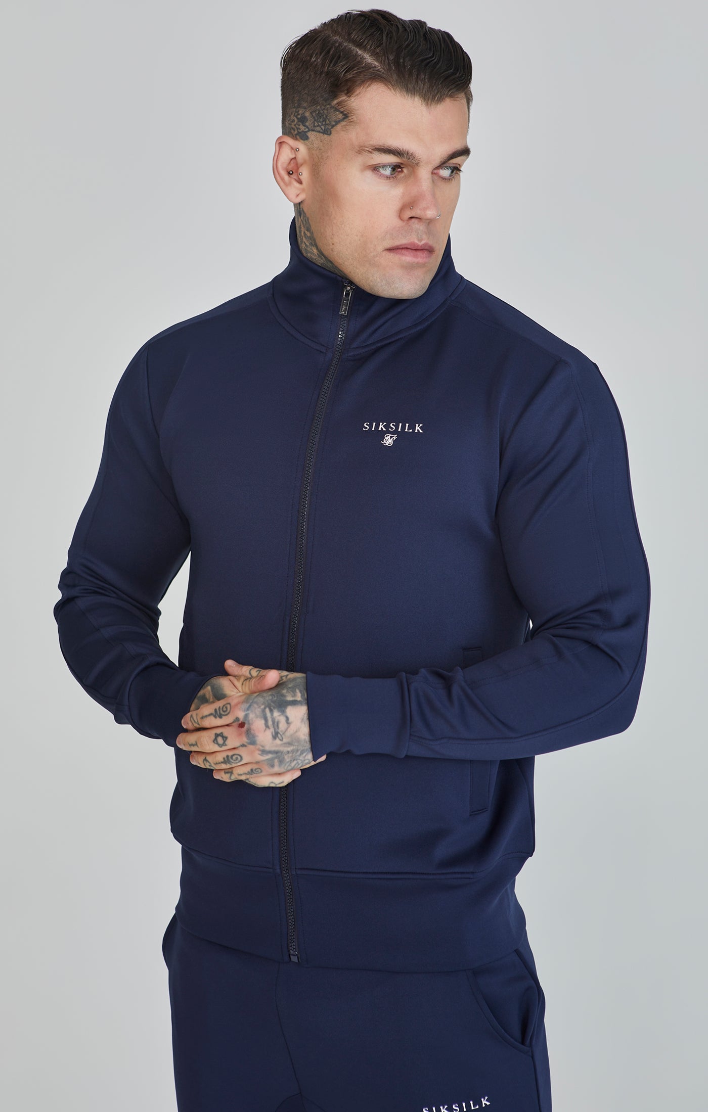 Essentials Poly Track Top in Navy Sweatjacken SikSilk