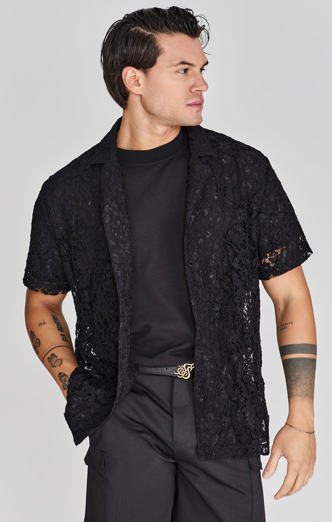 Lace Resort Shirt in Black Hemden SikSilk