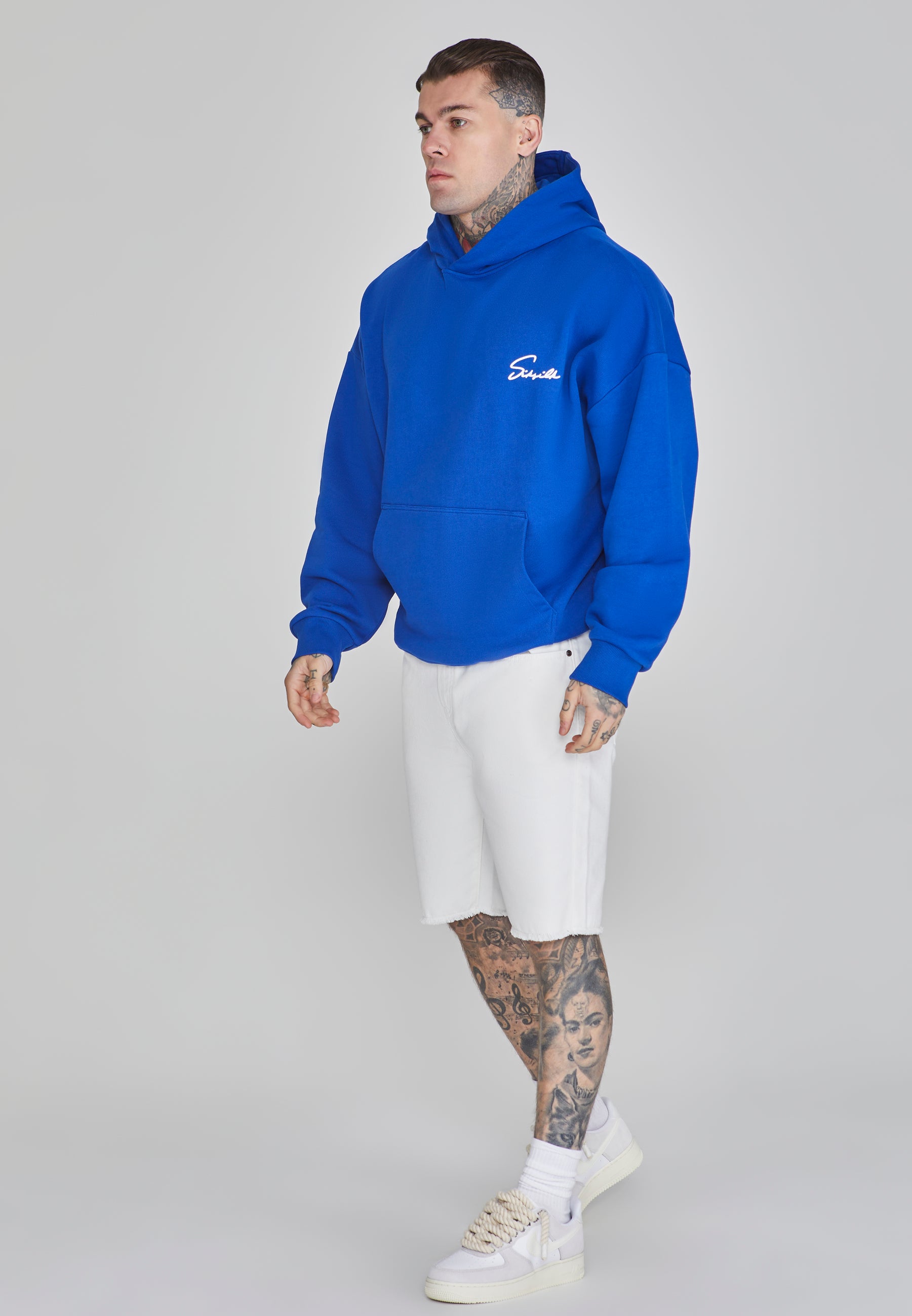 Script Hoodie in Blue Kapuzenpullover SikSilk