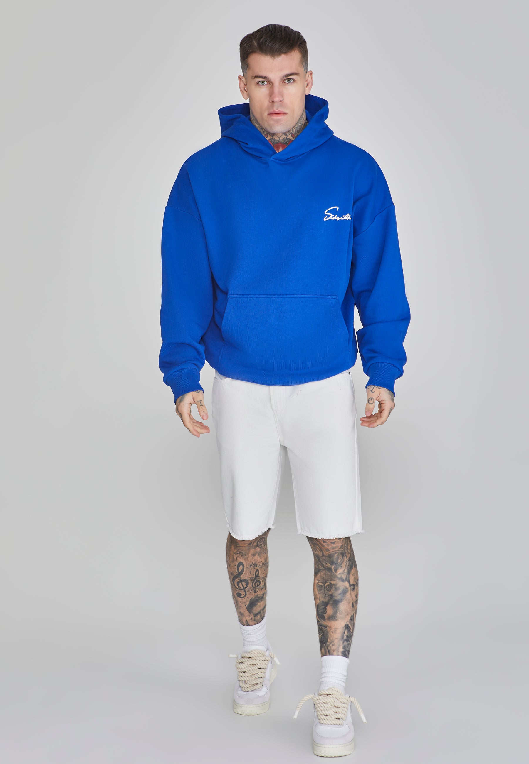 Script Hoodie in Blue Kapuzenpullover SikSilk