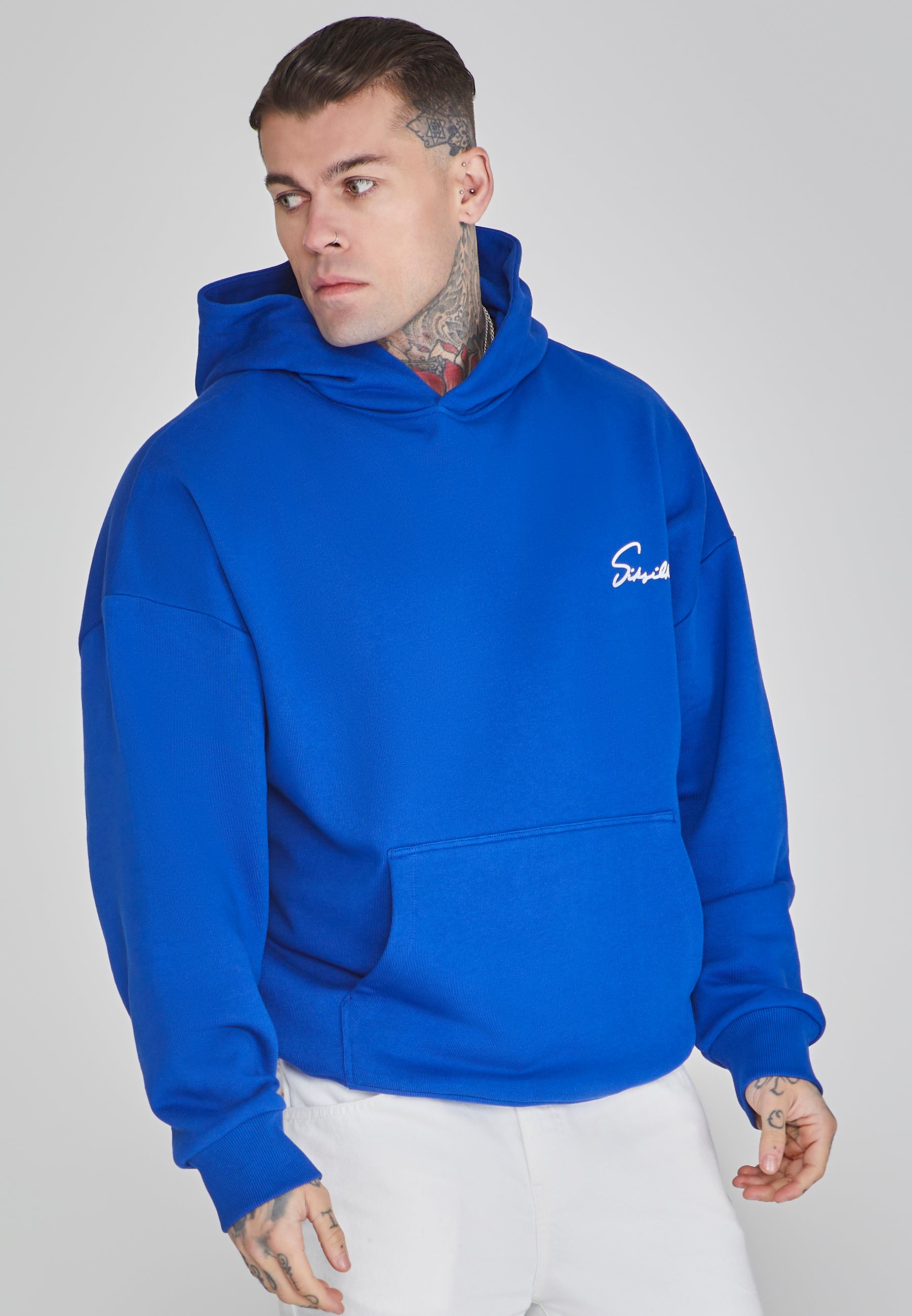 Script Hoodie in Blue Kapuzenpullover SikSilk