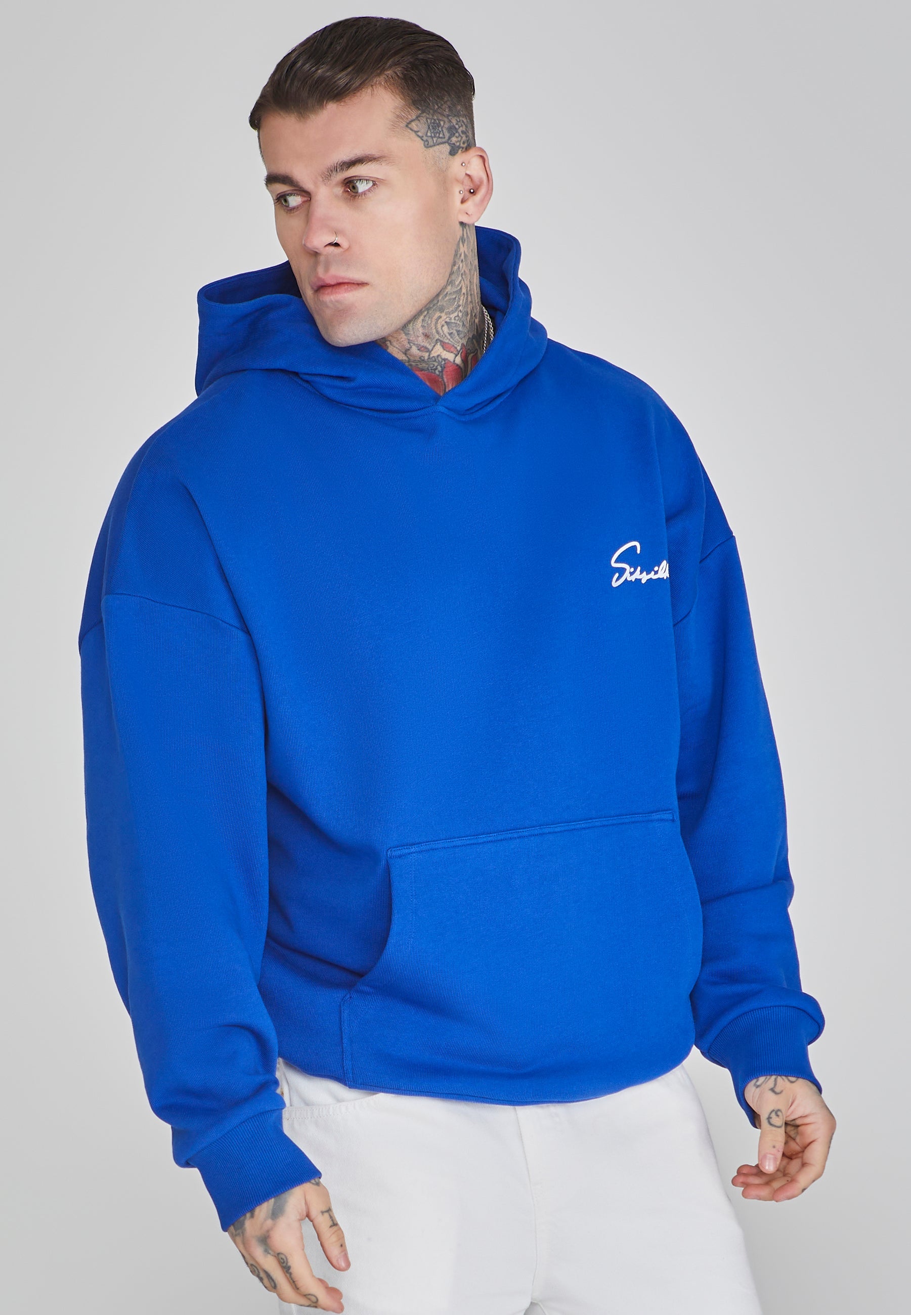 Script Hoodie in Blue Kapuzenpullover SikSilk
