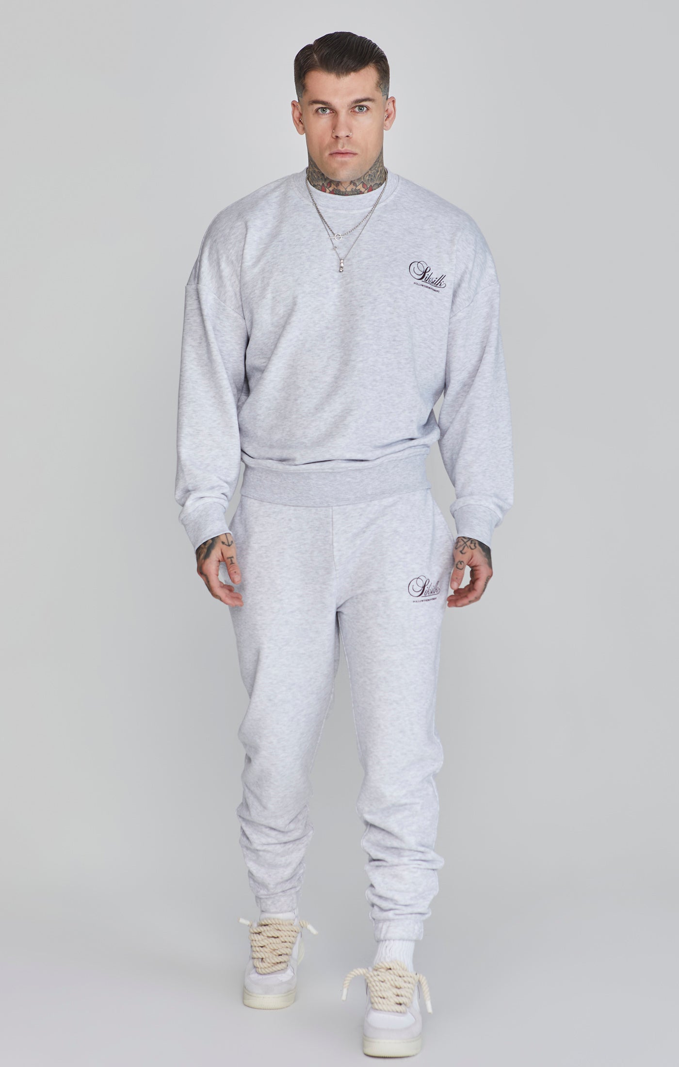 Logo Joggers in Snow Marl Hosen SikSilk