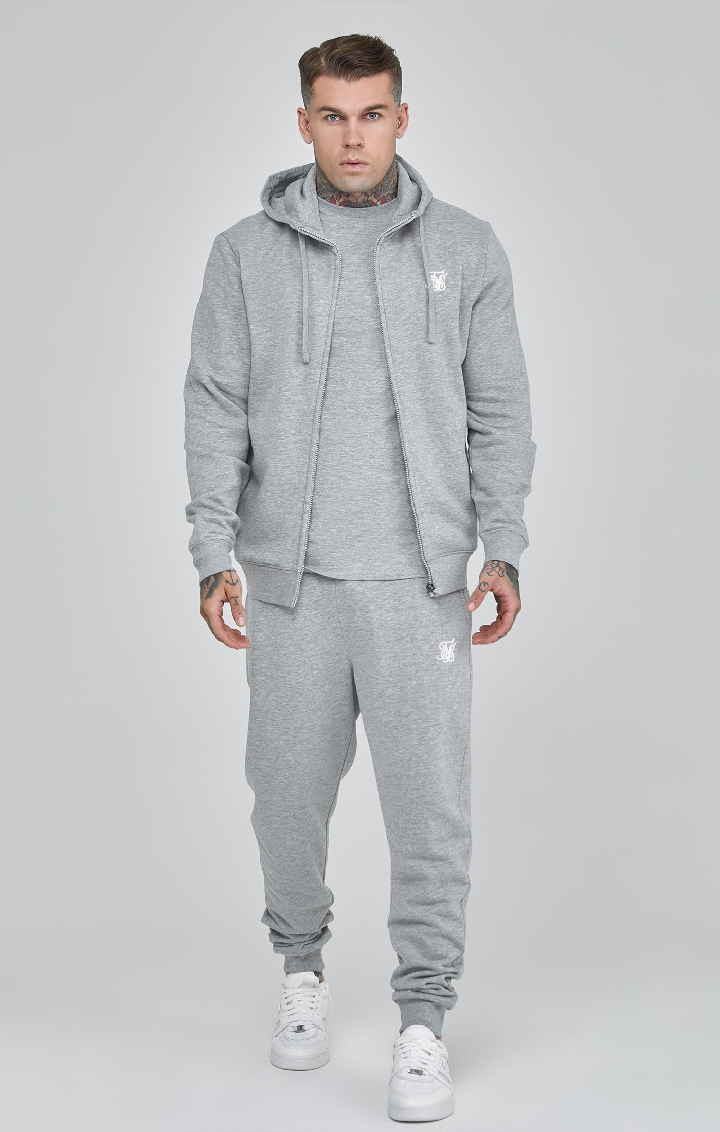 Essentials Full Zip Hoodie in Grey Marl Sweatjacken SikSilk