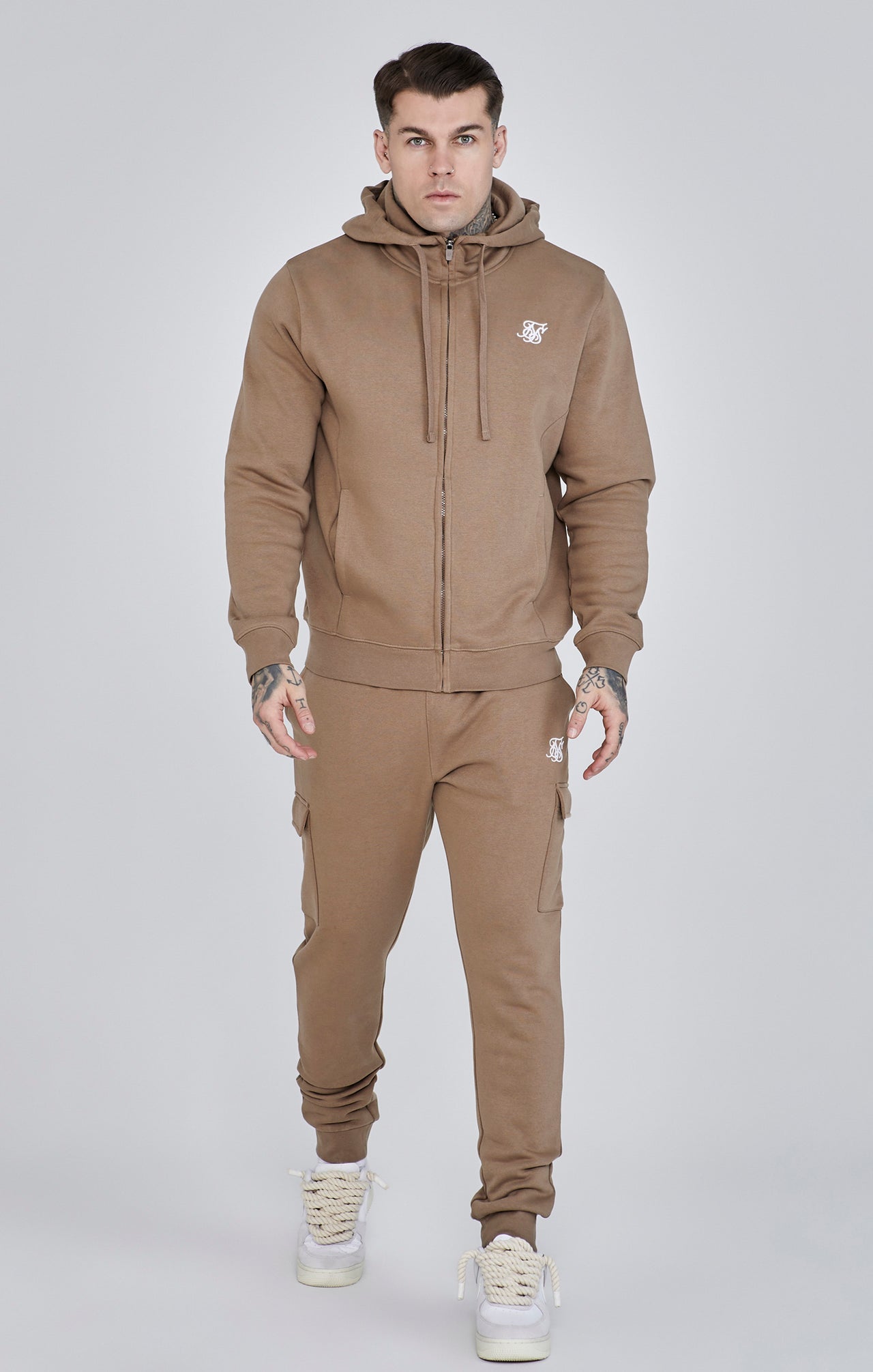 Essentials Full Zip Hoodie in Brown Kapuzenpullover SikSilk