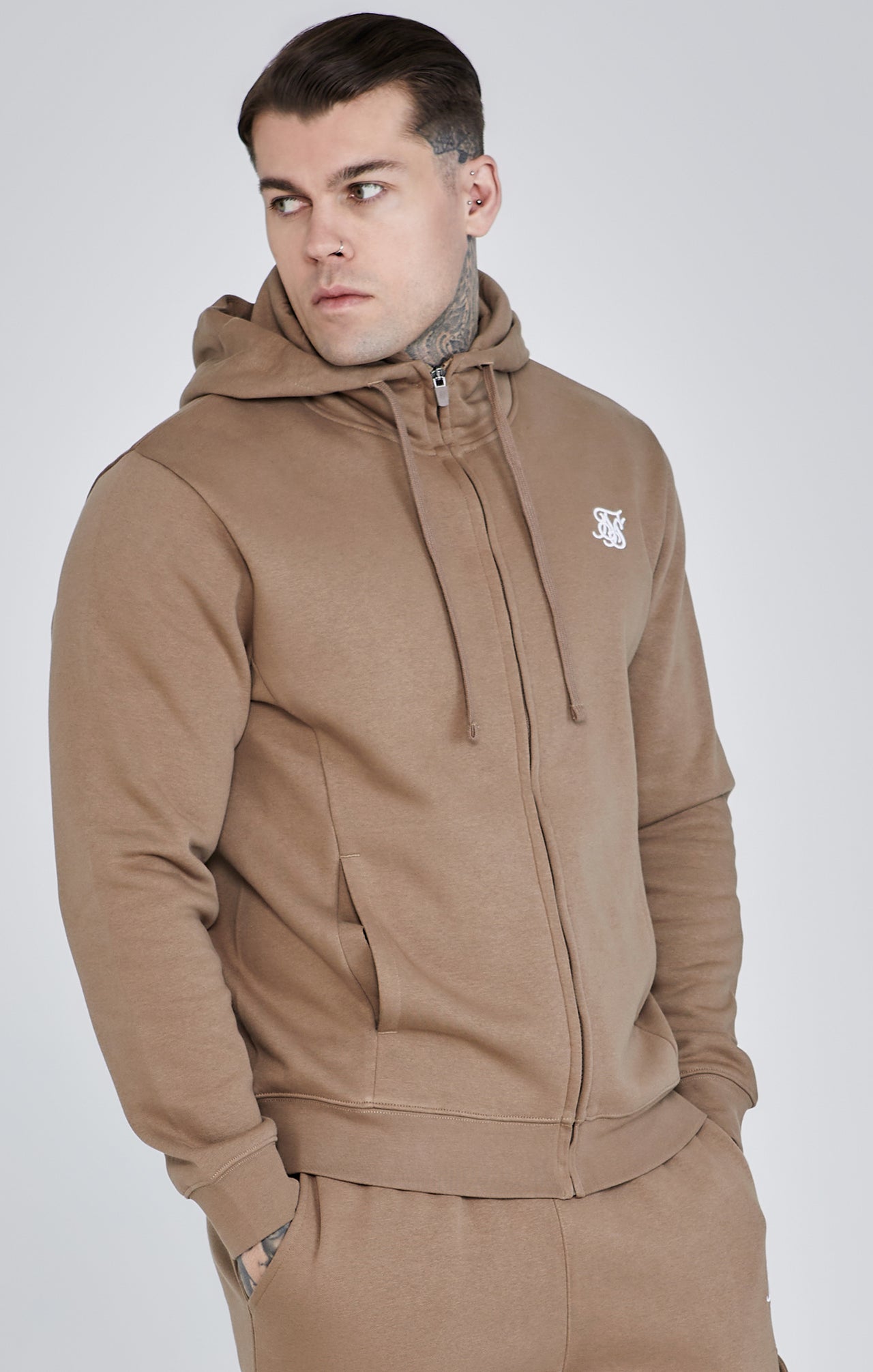 Essentials Full Zip Hoodie in Brown Kapuzenpullover SikSilk