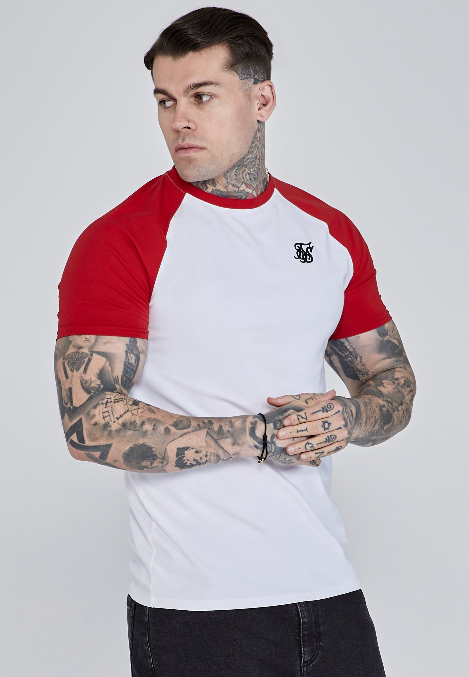 Raglan T-Shirt in White, Red T-Shirts SikSilk