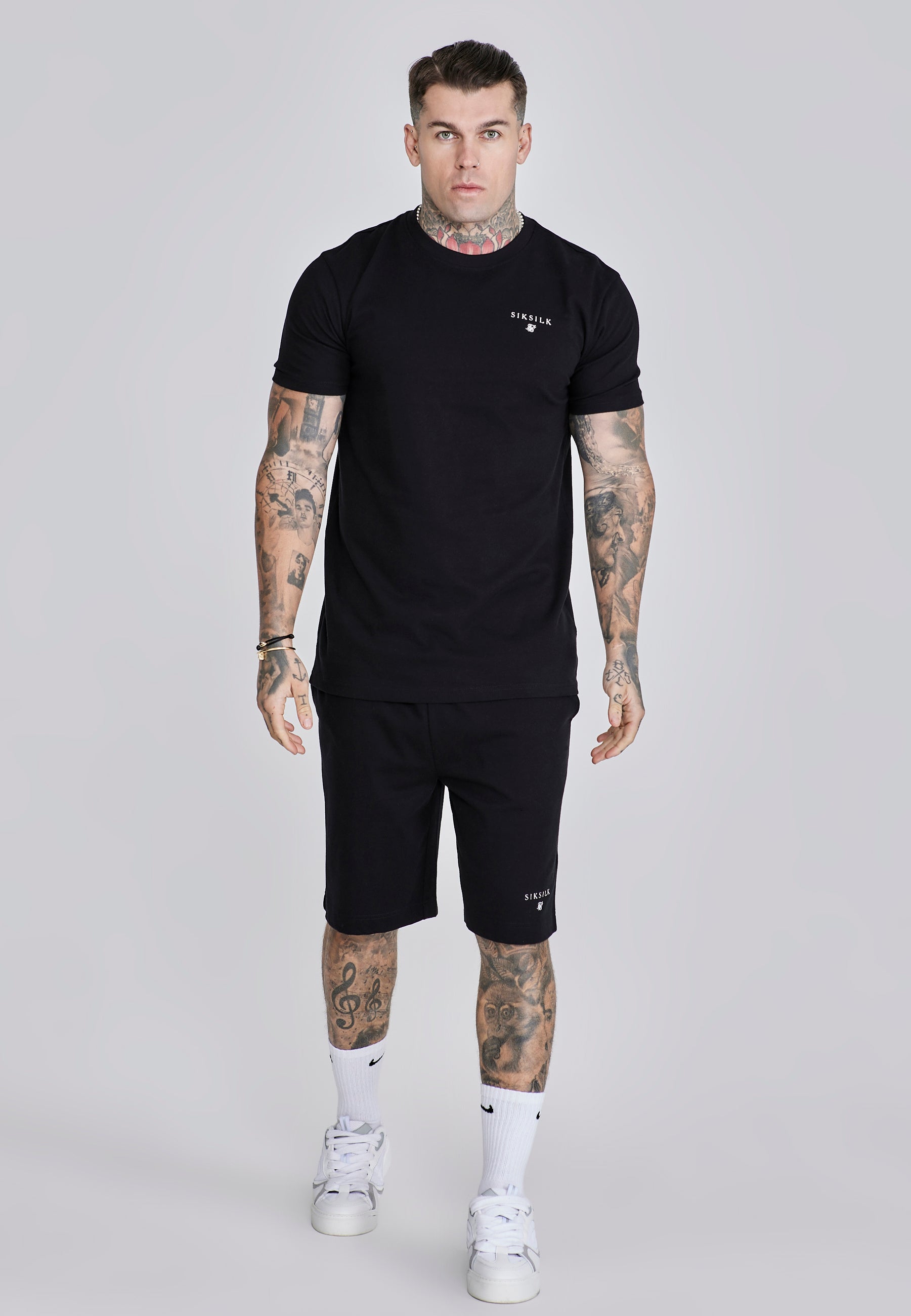 T-Shirt and Shorts Set in Black Sets SikSilk