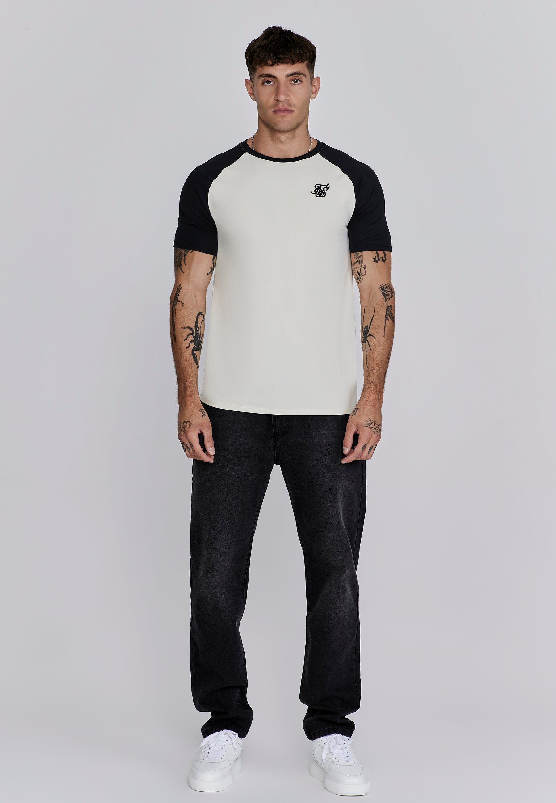 Raglan T-Shirt in Ecru, Black T-Shirts SikSilk