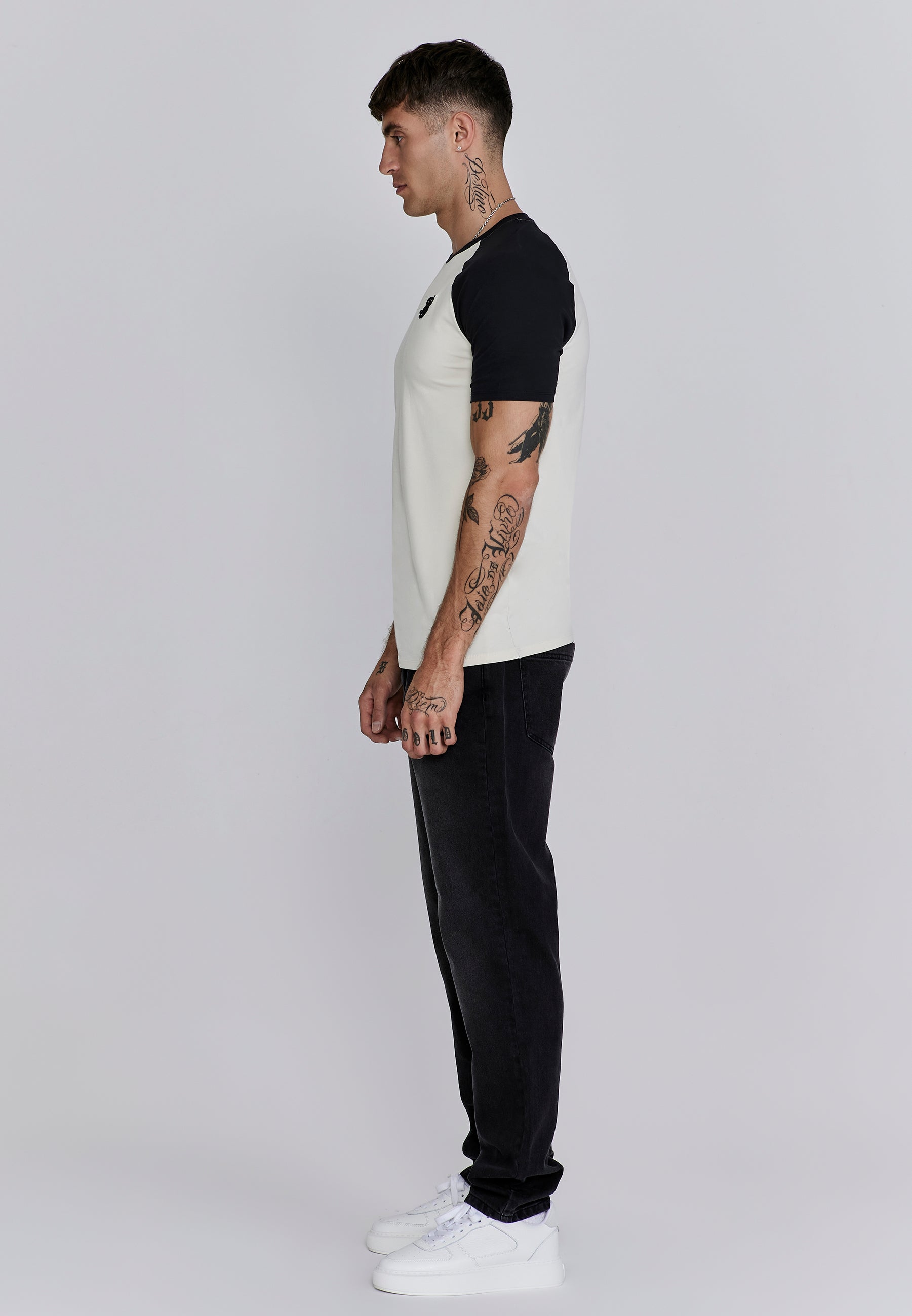 Raglan T-Shirt in Ecru, Black T-Shirts SikSilk