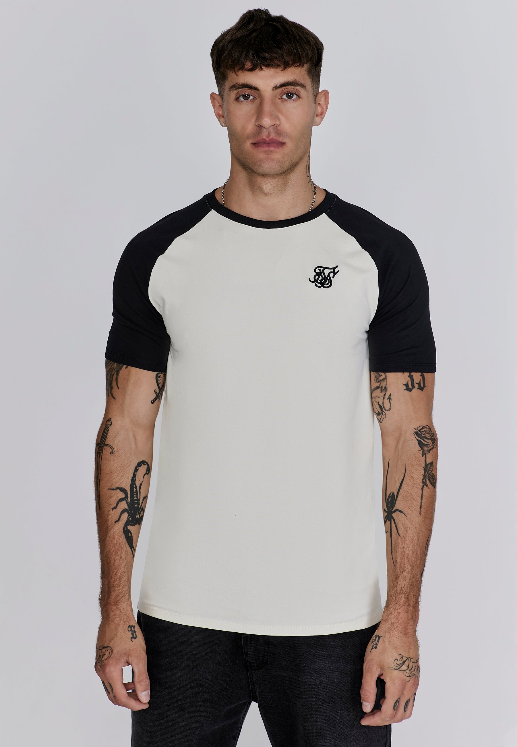 Raglan T-Shirt in Ecru, Black T-Shirts SikSilk