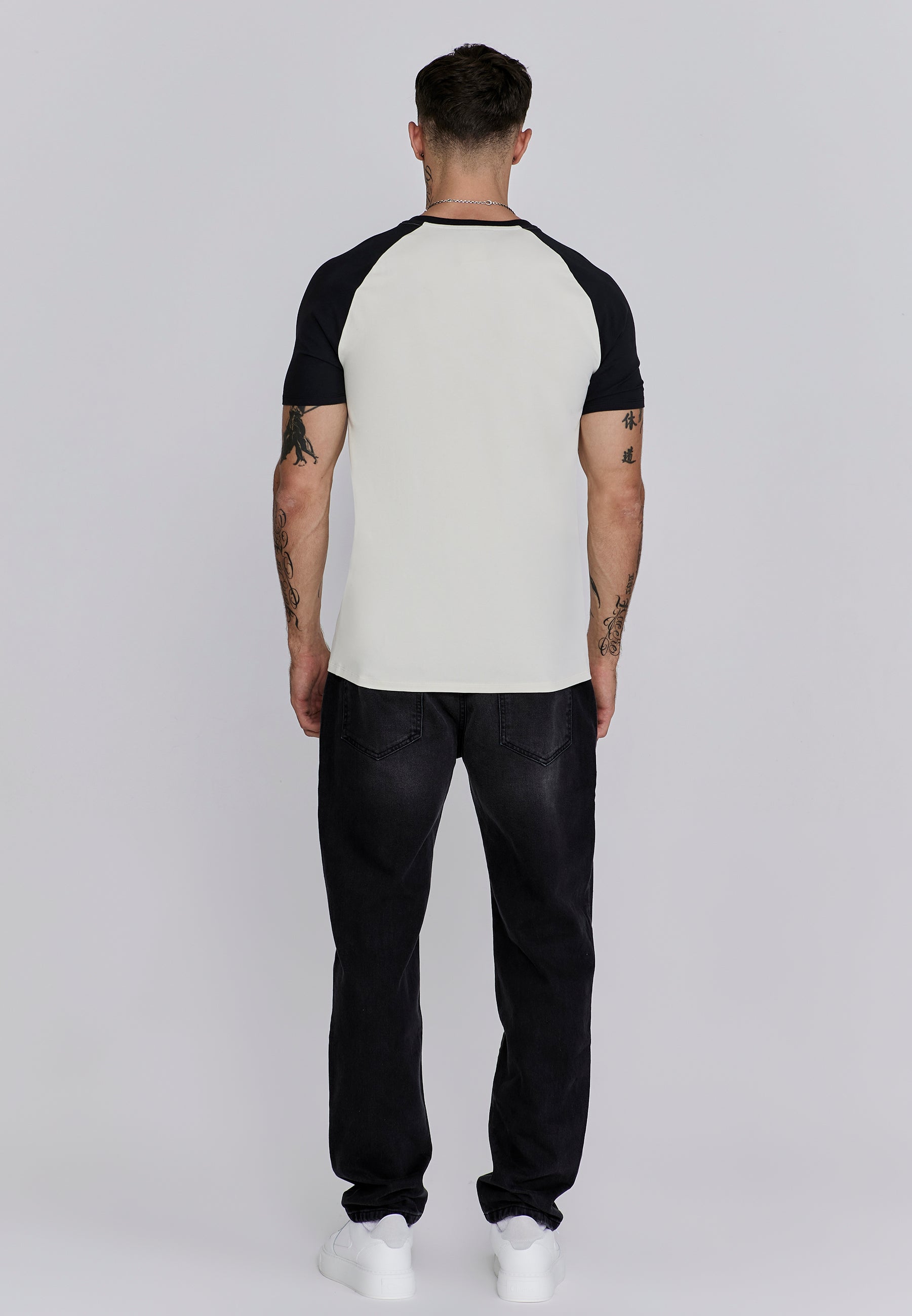 Raglan T-Shirt in Ecru, Black T-Shirts SikSilk