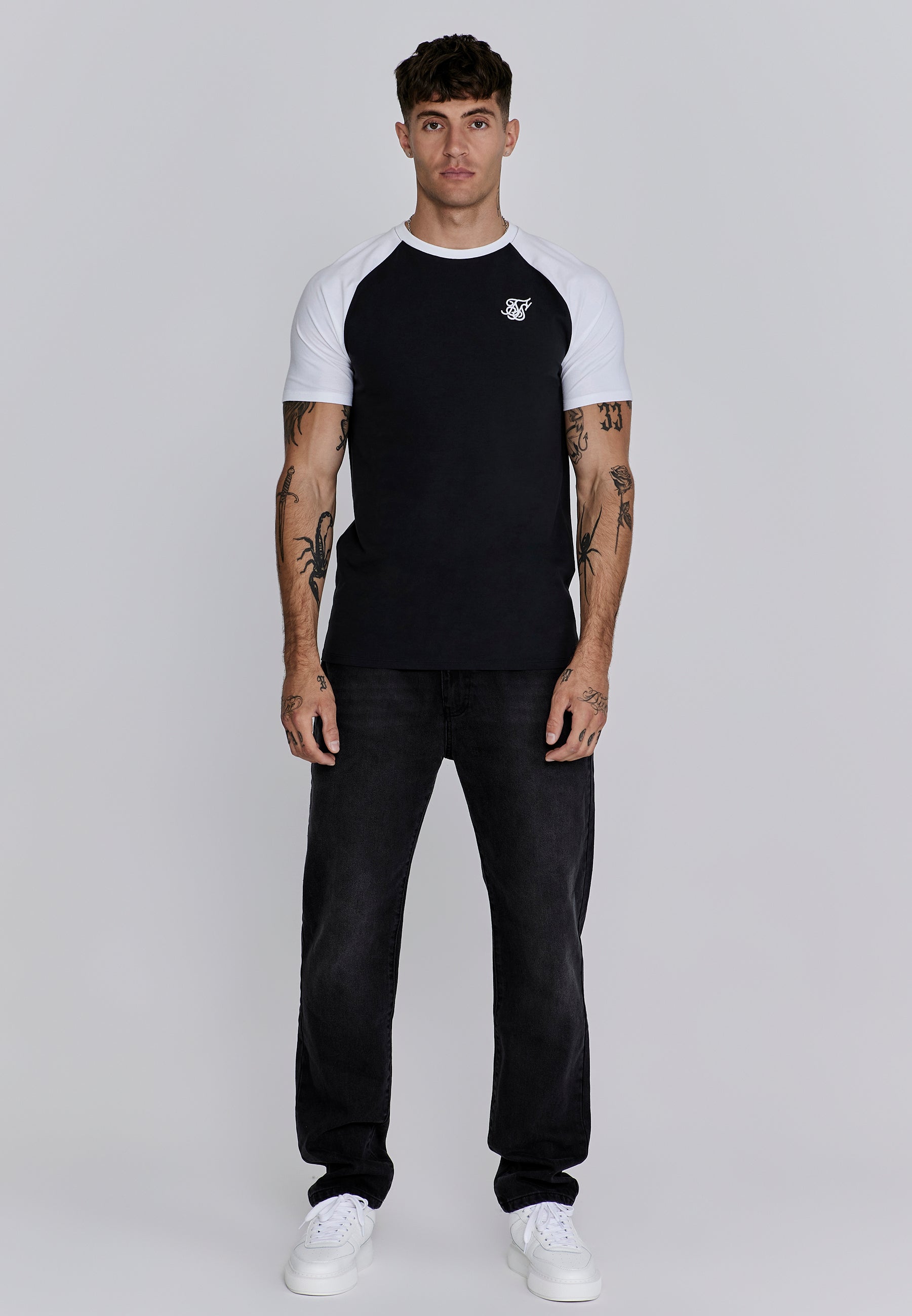 Raglan T-Shirt in Black, White T-Shirts SikSilk