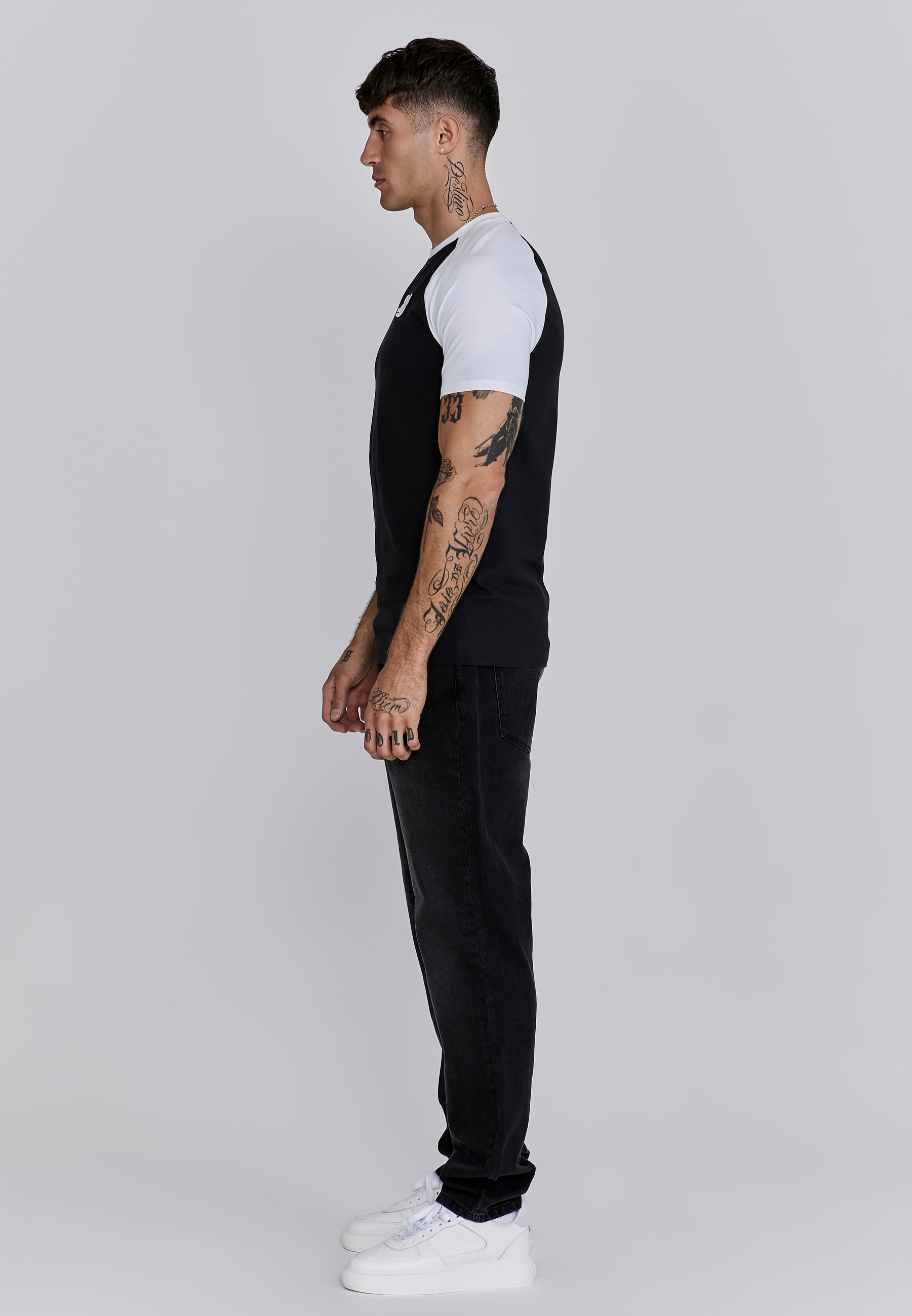 Raglan T-Shirt in Black, White T-Shirts SikSilk