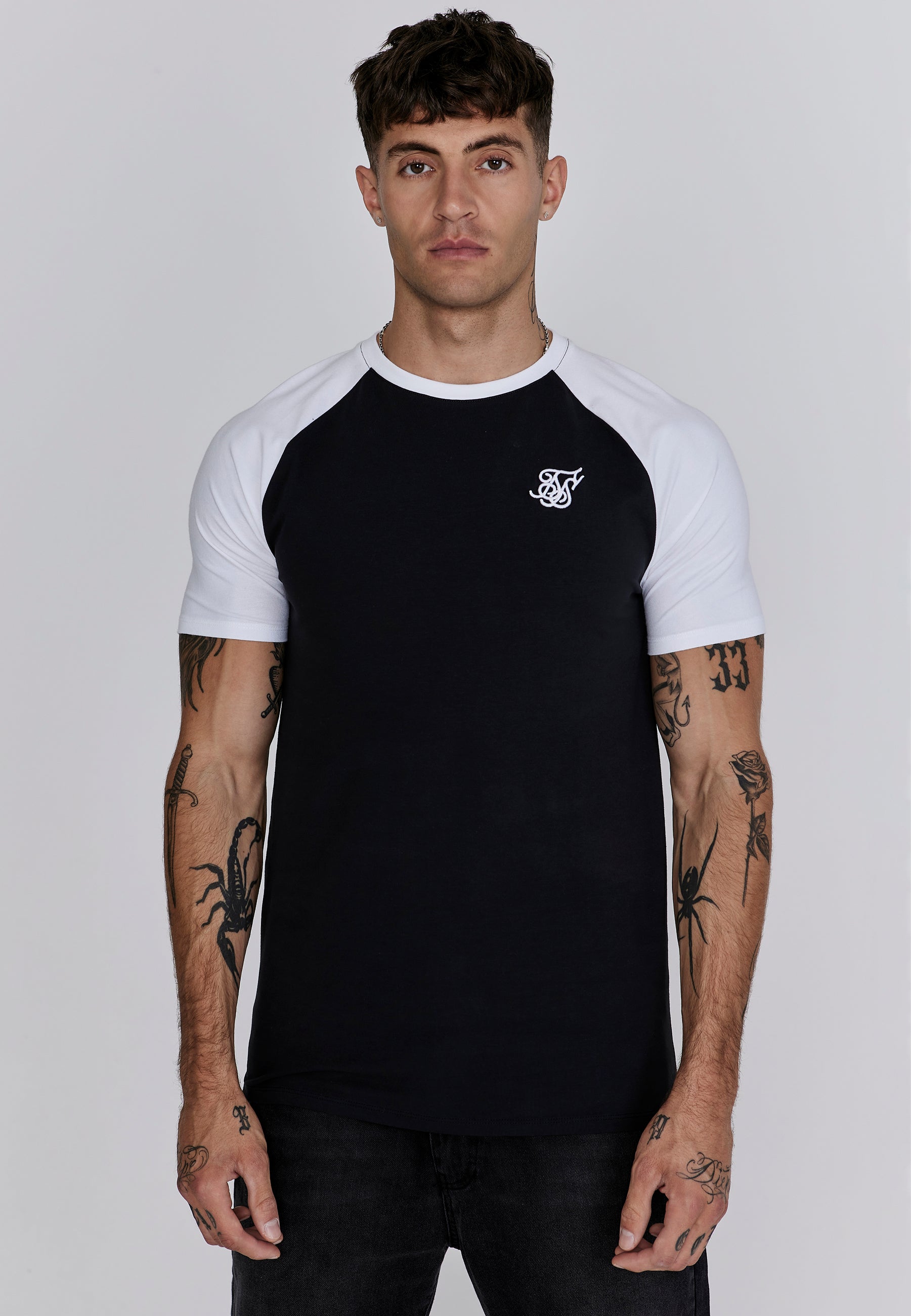 Raglan T-Shirt in Black, White T-Shirts SikSilk