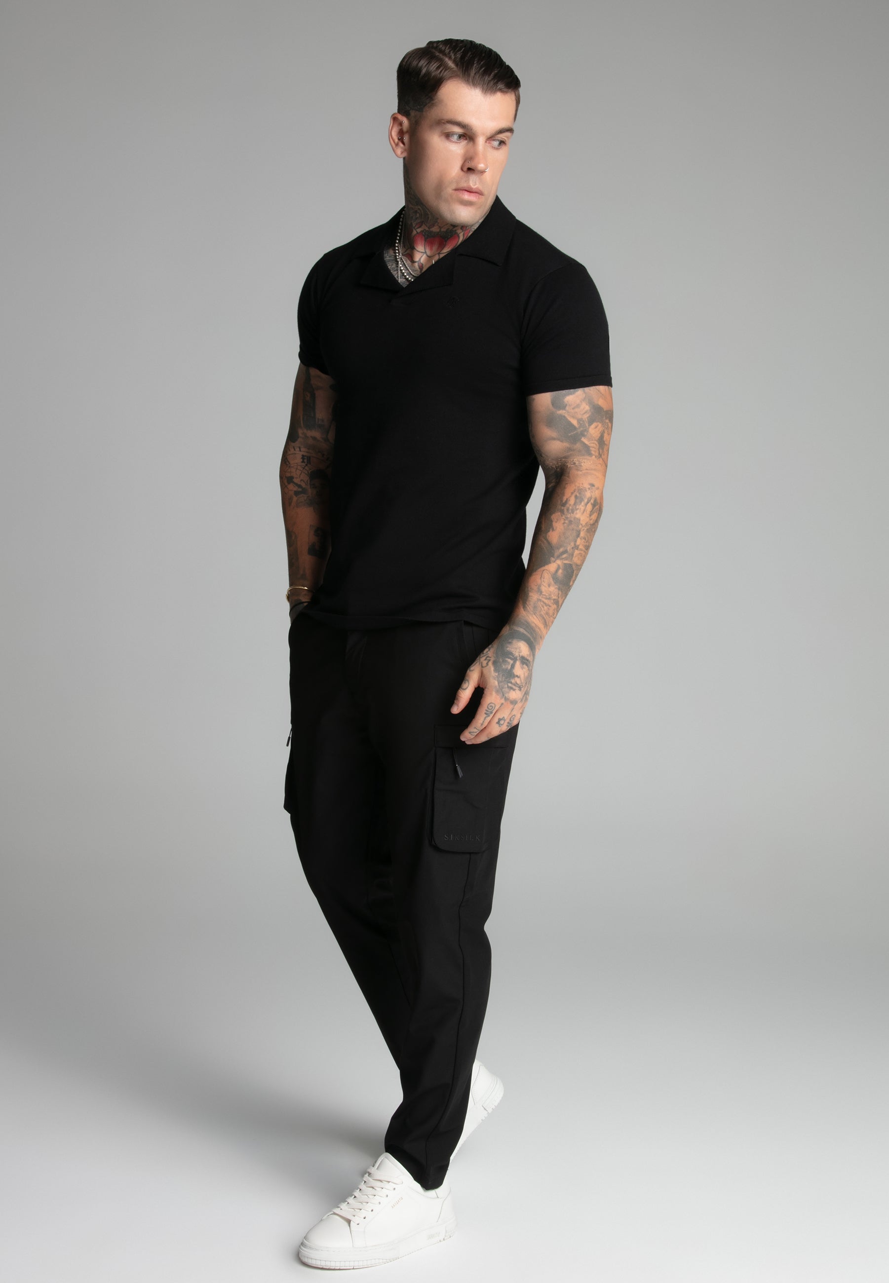 Revere Collar Polo in Black T-Shirts SikSilk