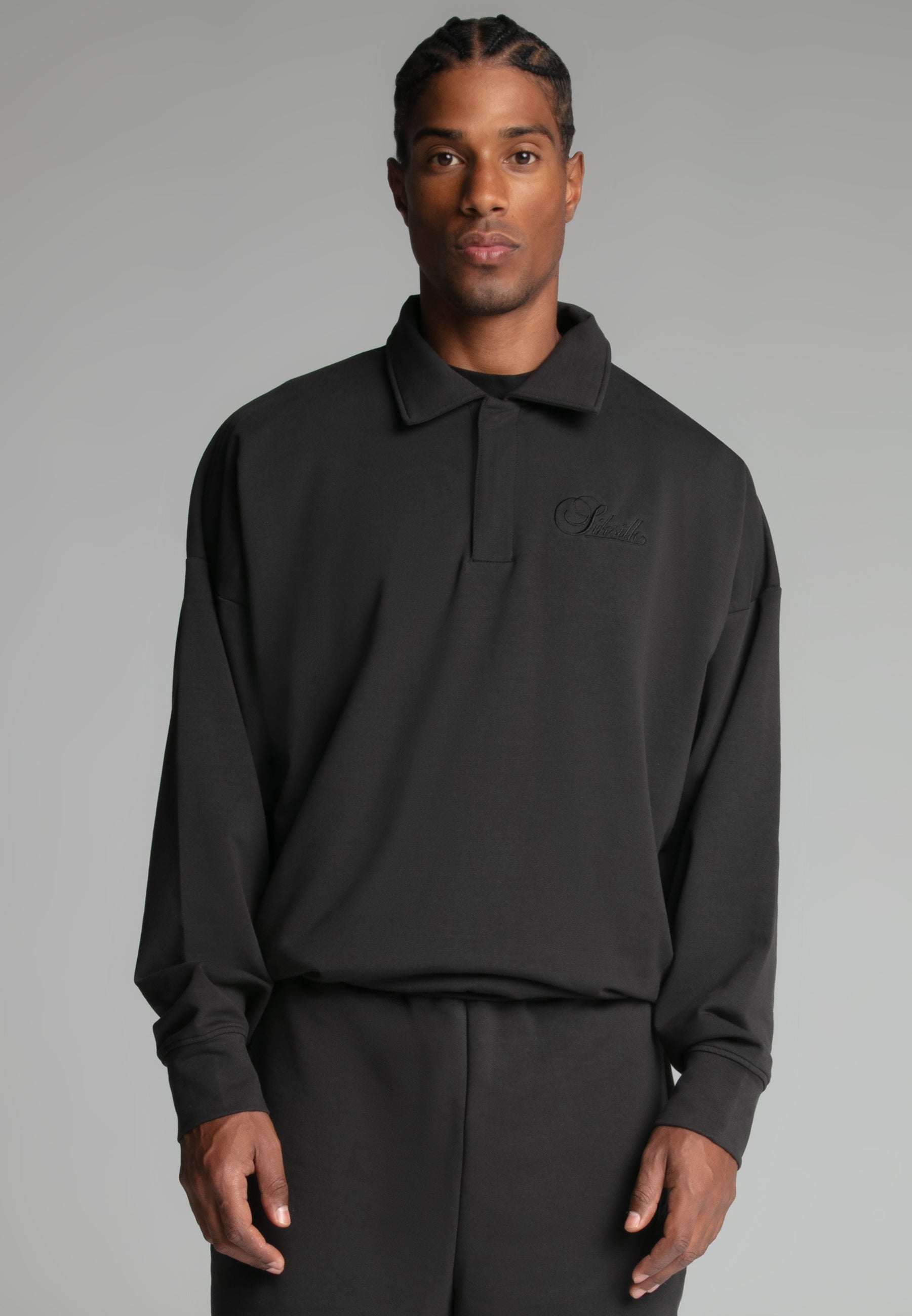 Polo Sweater in Washed Black Sweatshirts SikSilk