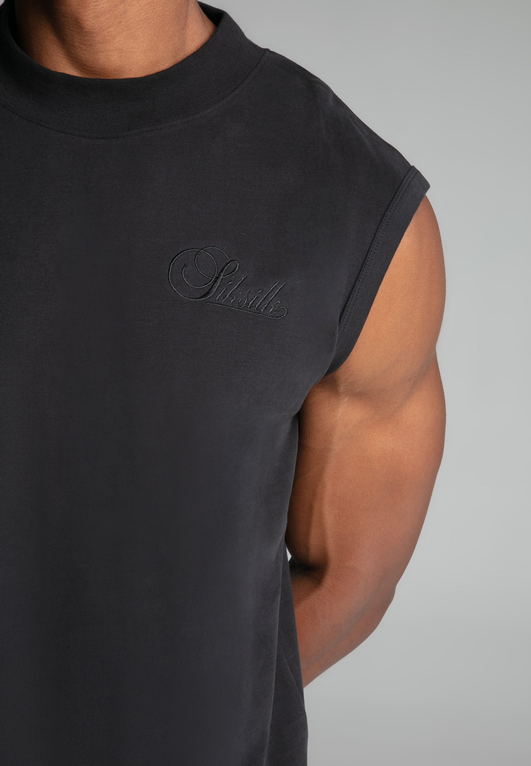 Sleeveless T-Shirt in Washed Black T-Shirts SikSilk