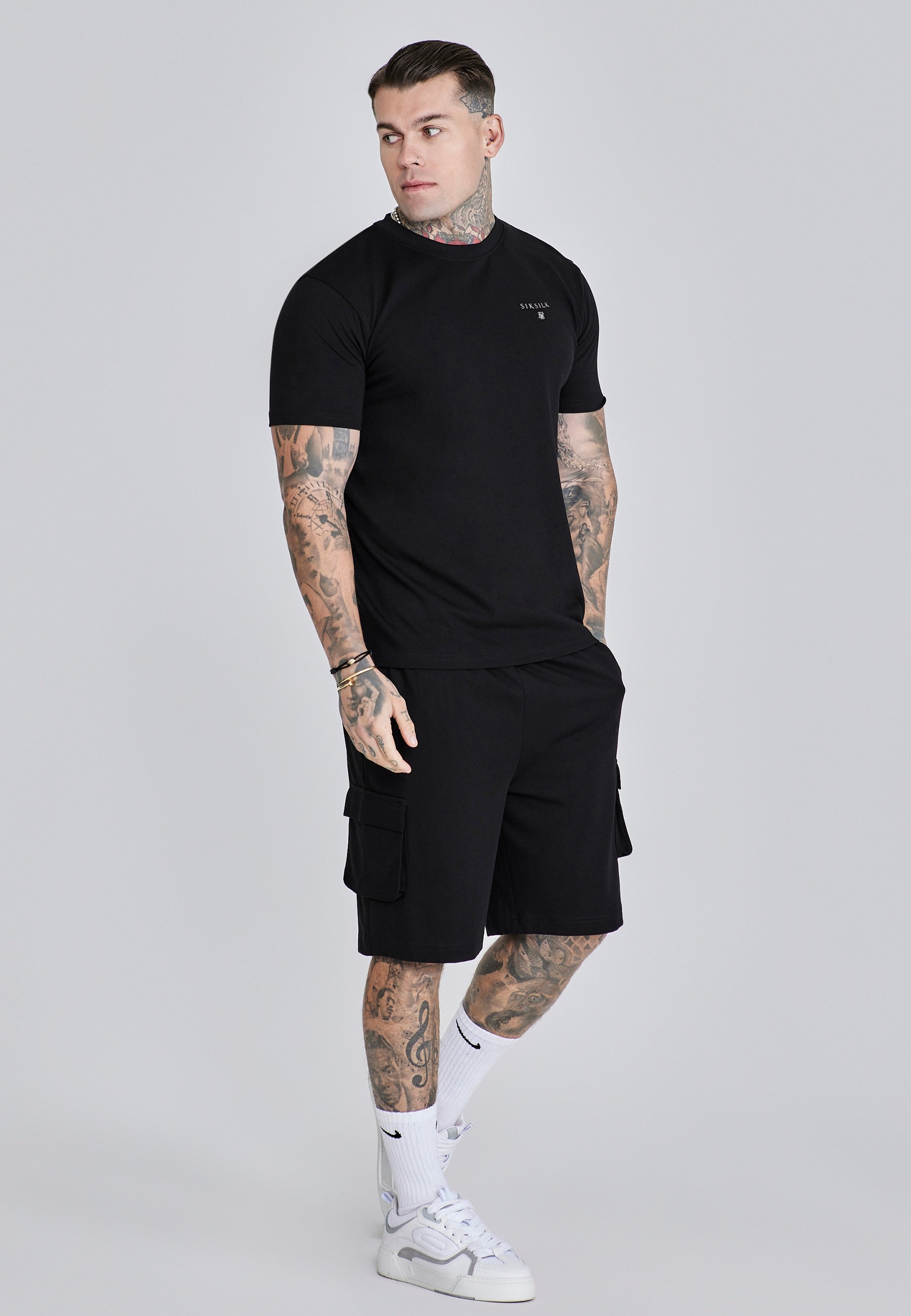 T-Shirt and Shorts Set in Black Sets SikSilk