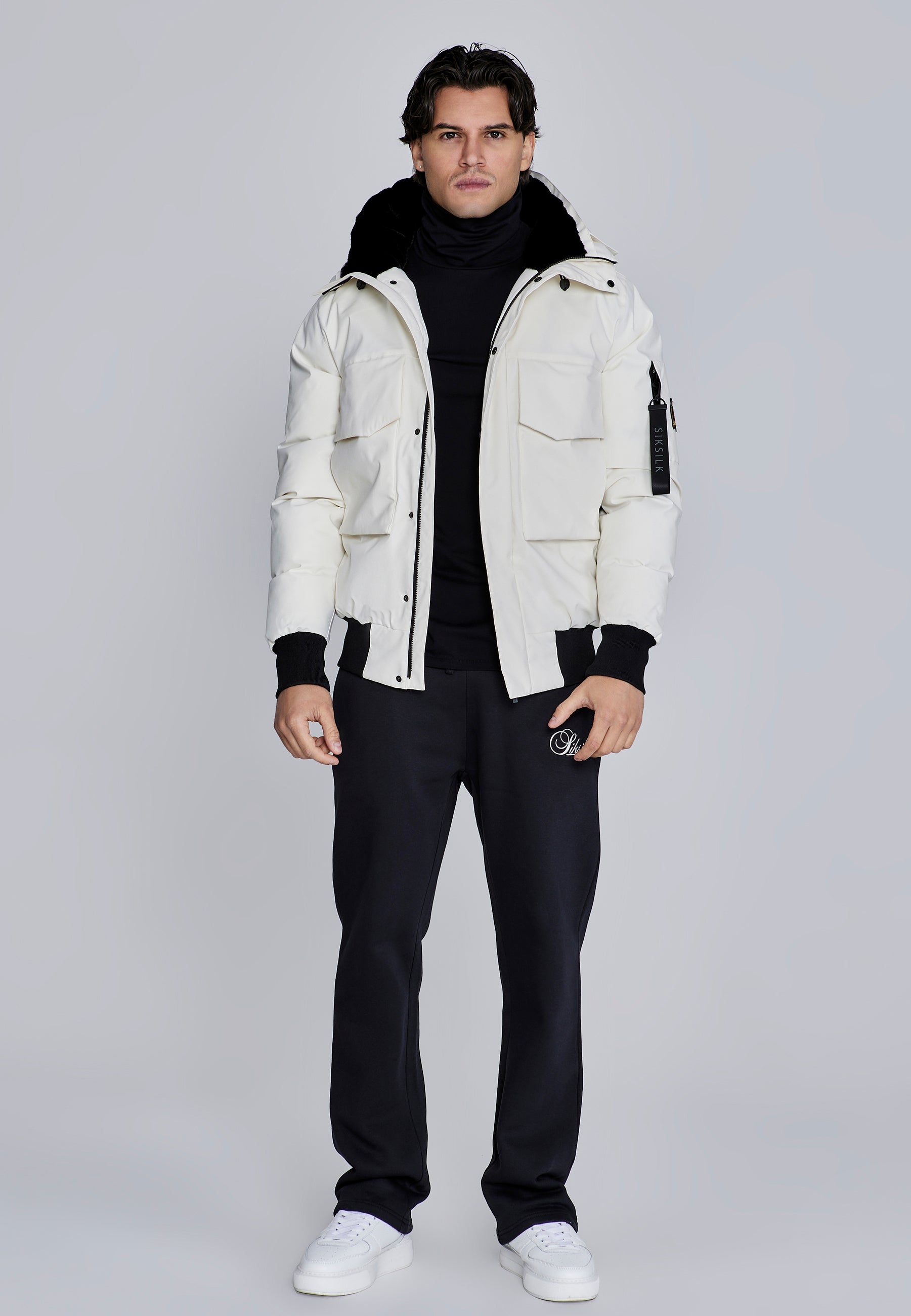 Hooded Bomber Jacket in Ecru Jacken SikSilk