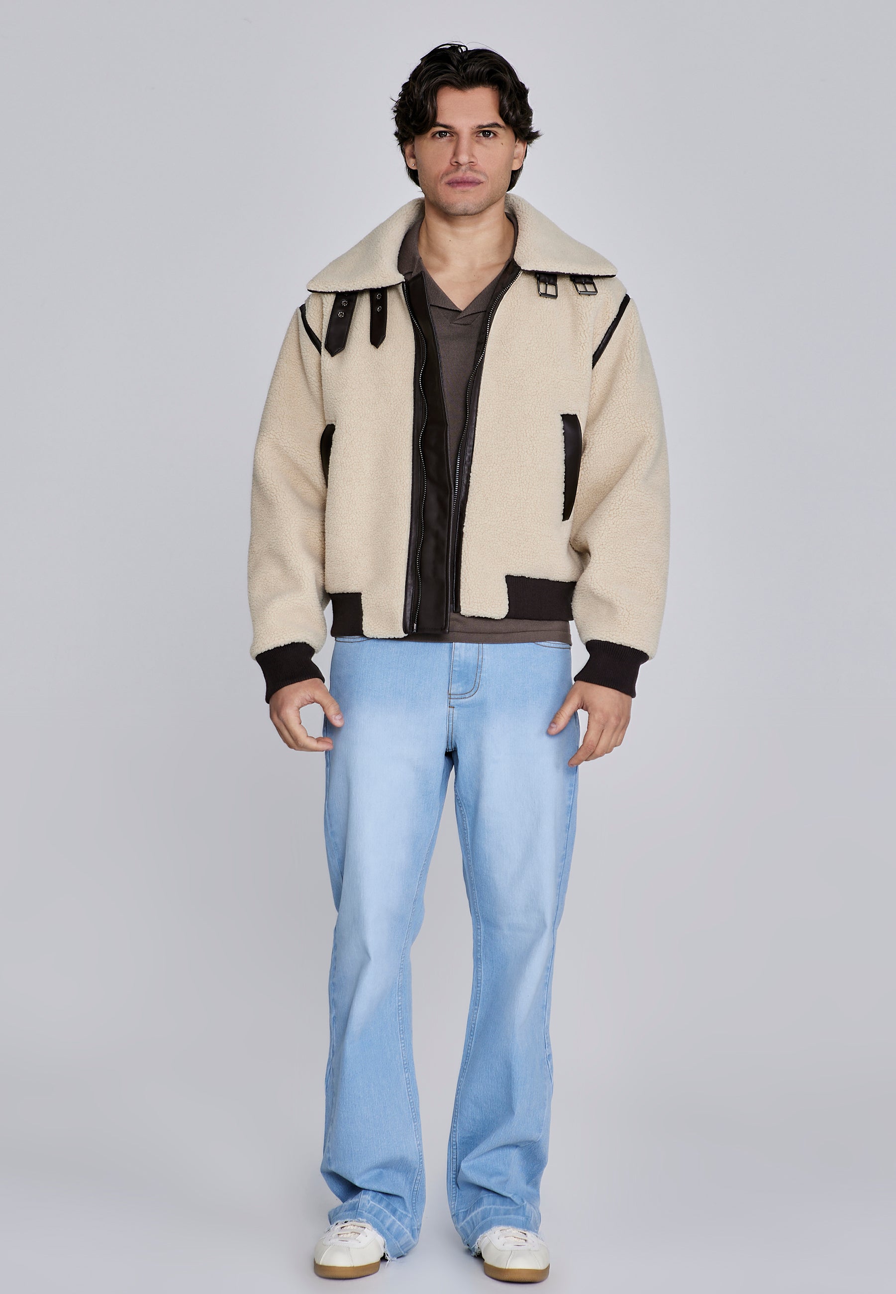 Sherpa Bomber Jacket in Beige Jacken SikSilk