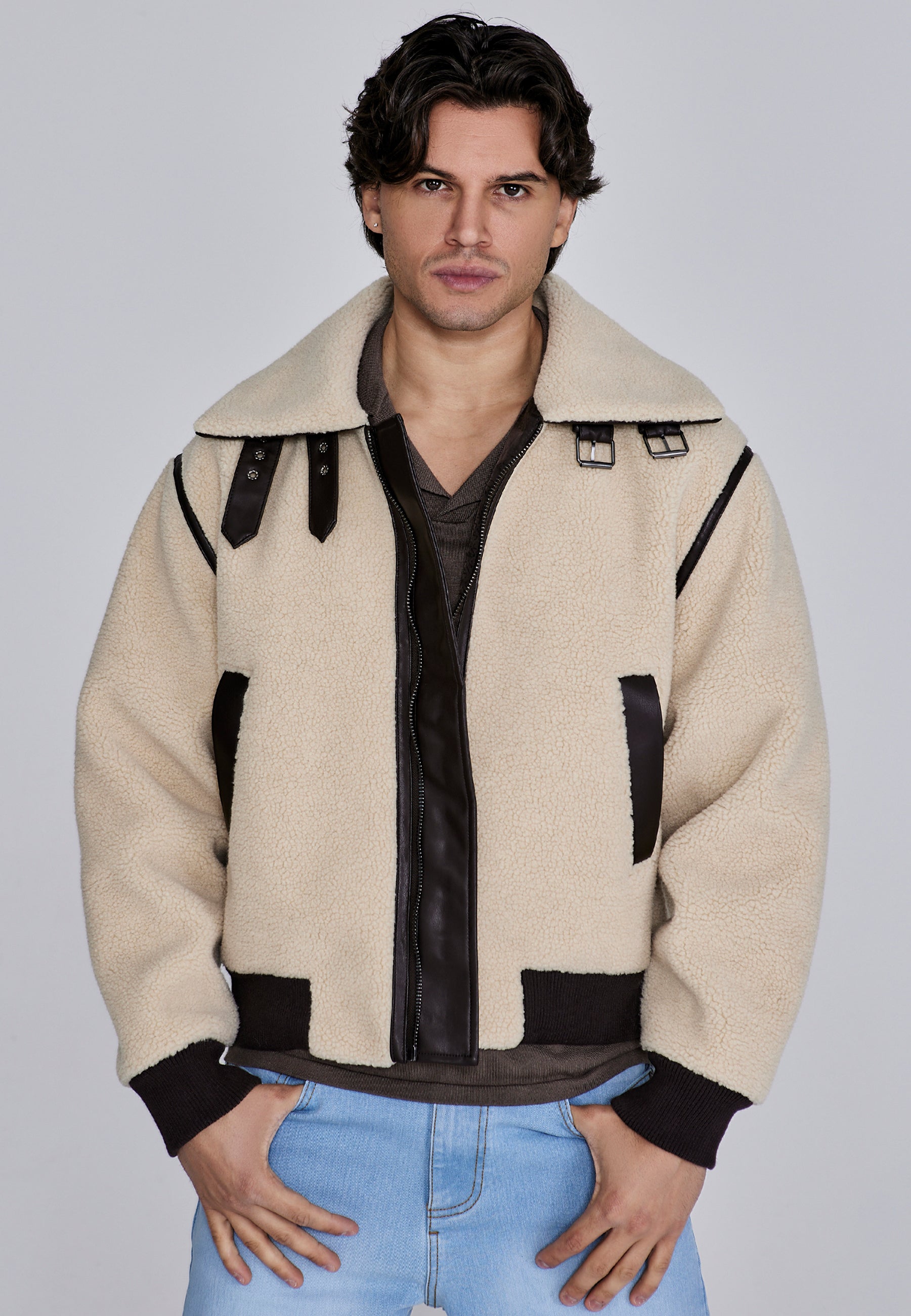 Sherpa Bomber Jacket in Beige