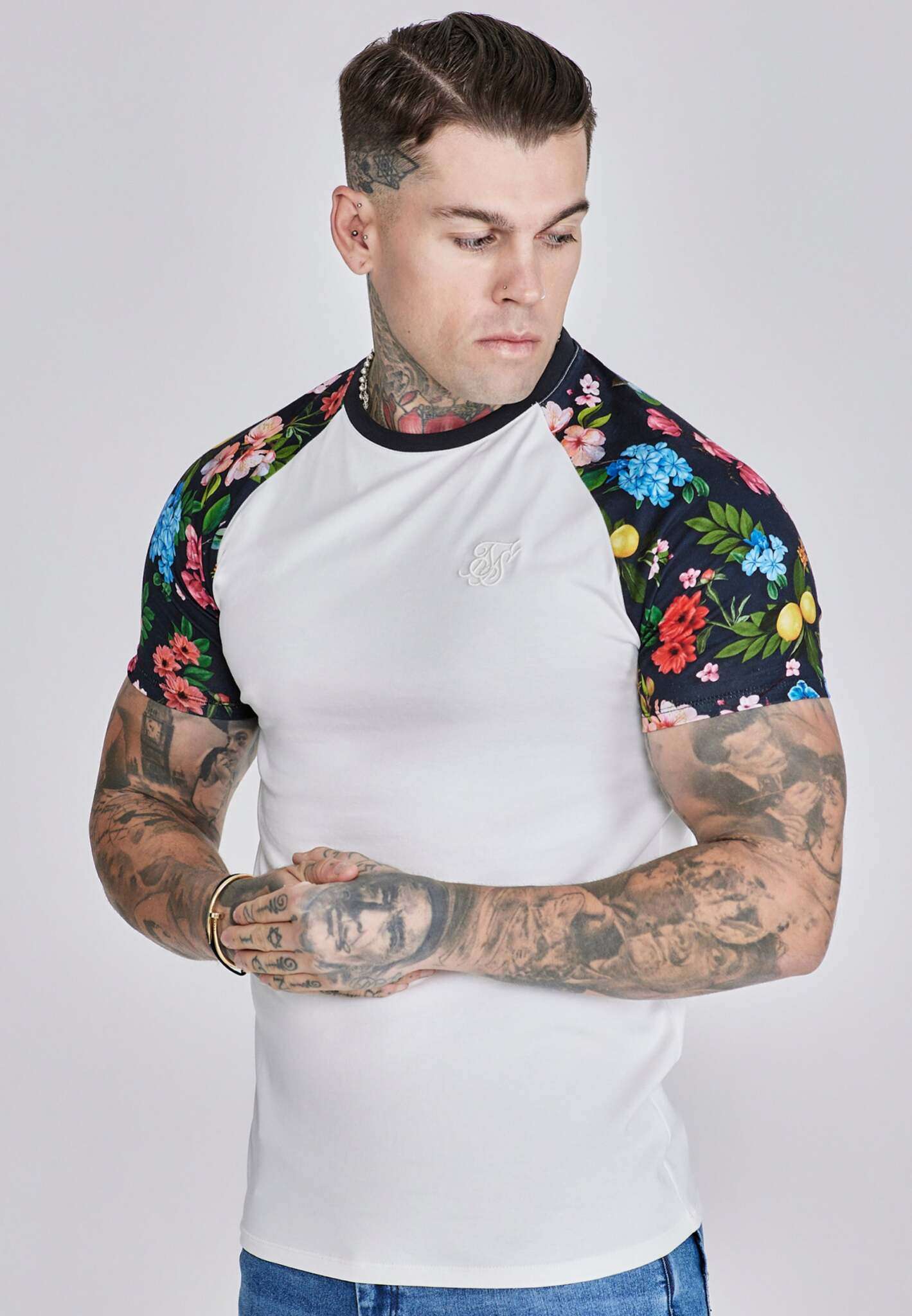 Raglan T-Shirt in Ecru Multi T-Shirts SikSilk