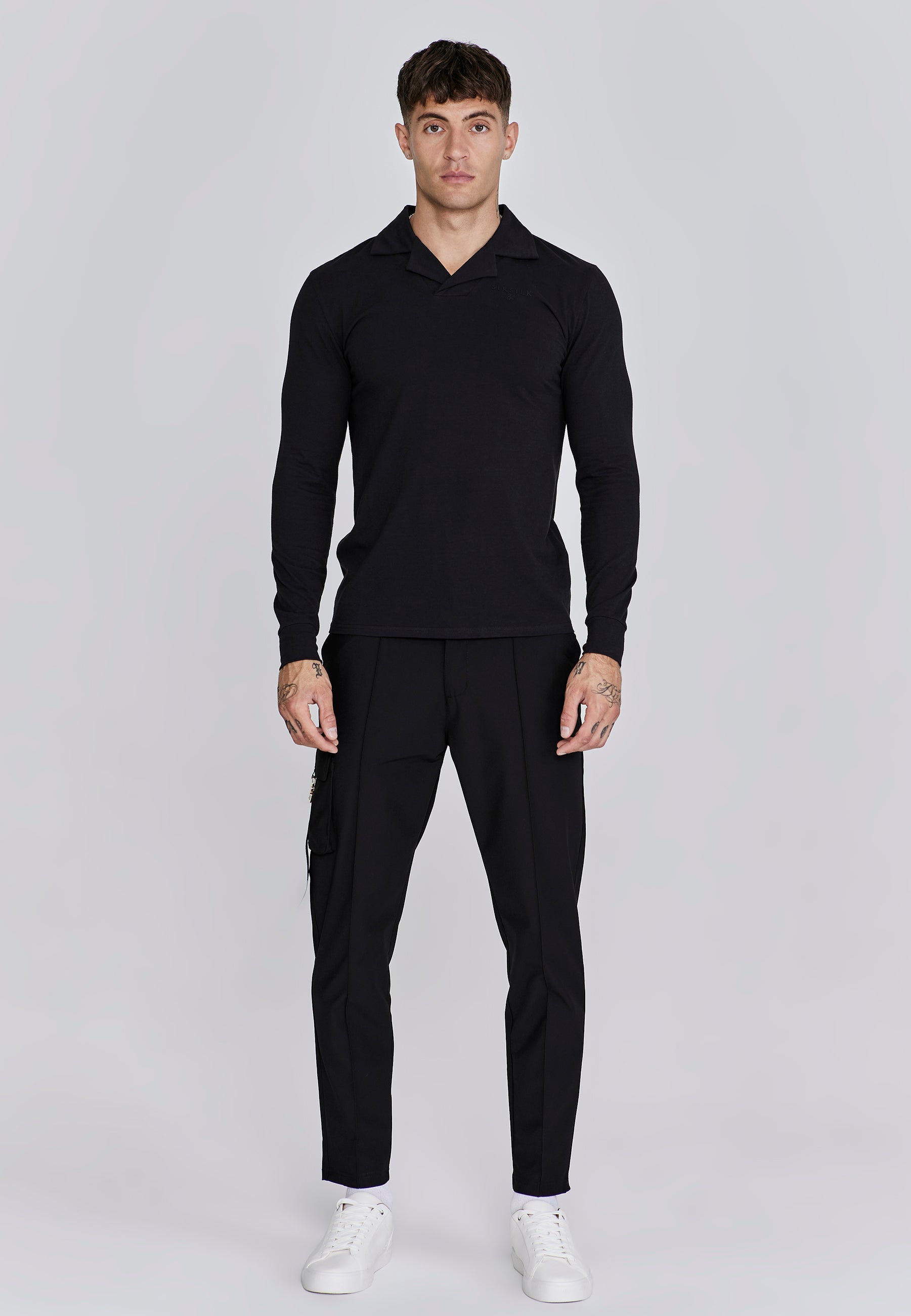 Smart Revere Polo Longsleeve in Black Polos SikSilk