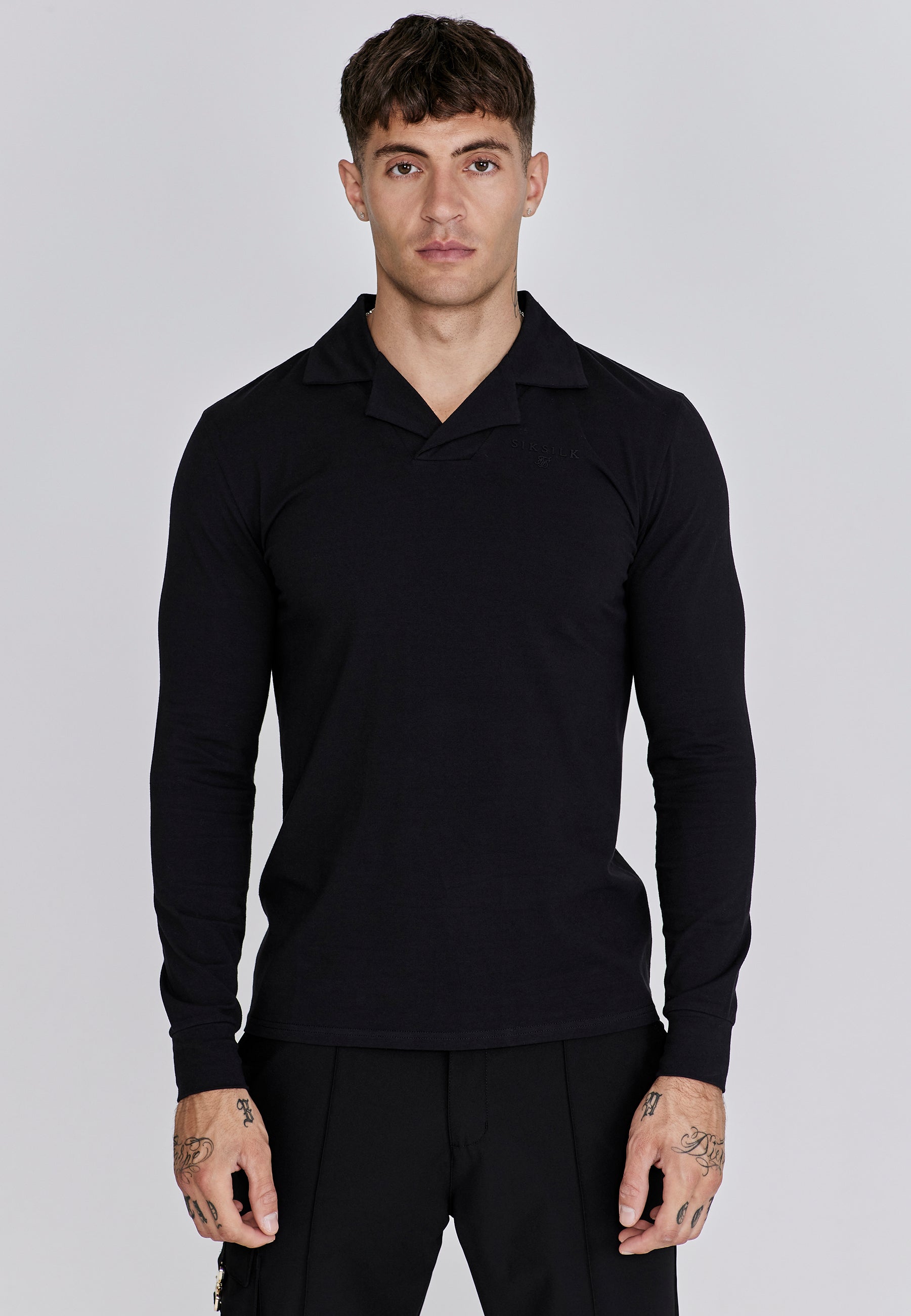 Smart Revere Polo Longsleeve in Black Polos SikSilk