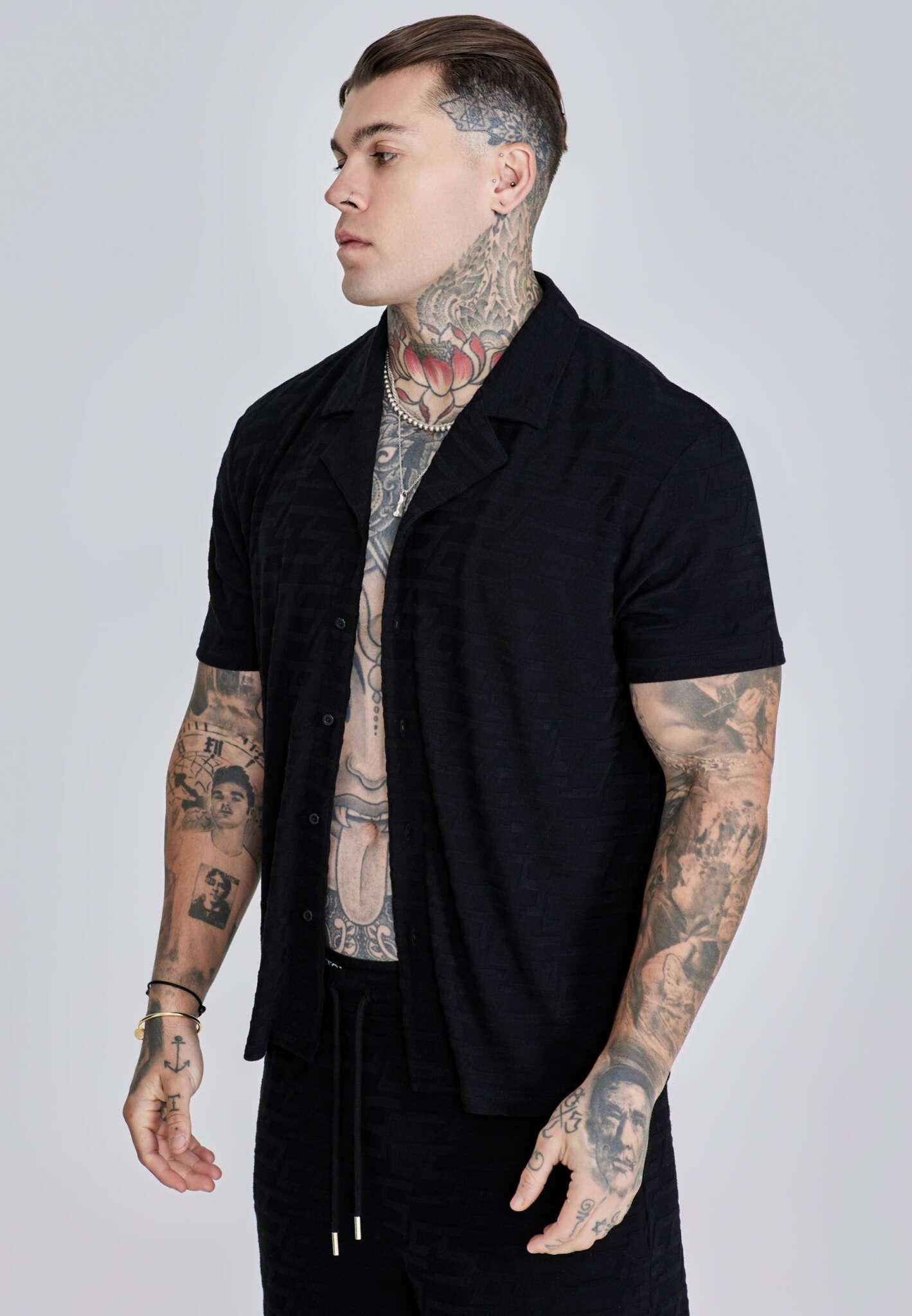 Towelling Shirt in Black Hemden SikSilk