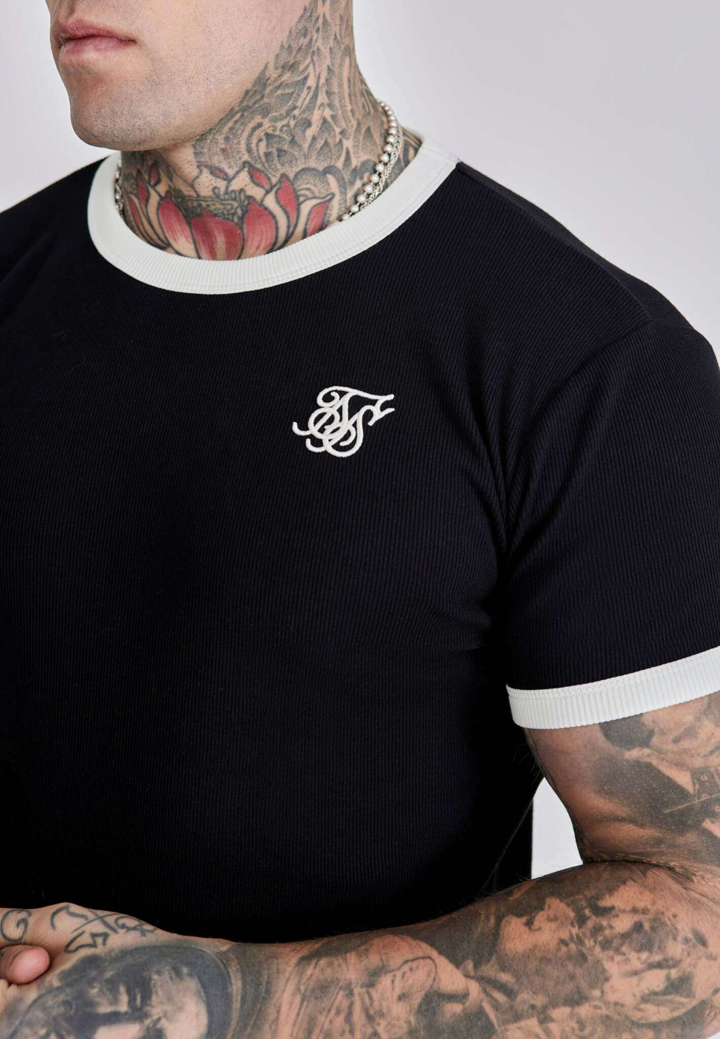 Ribbed Ringer T-Shirt in Black T-Shirts SikSilk